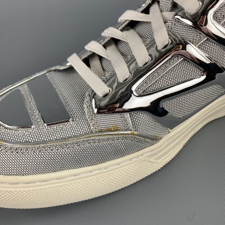 ALEJANDRO INGELMO TRON Size 8 Silver Metallic Canvas High Top Sneakers ...
