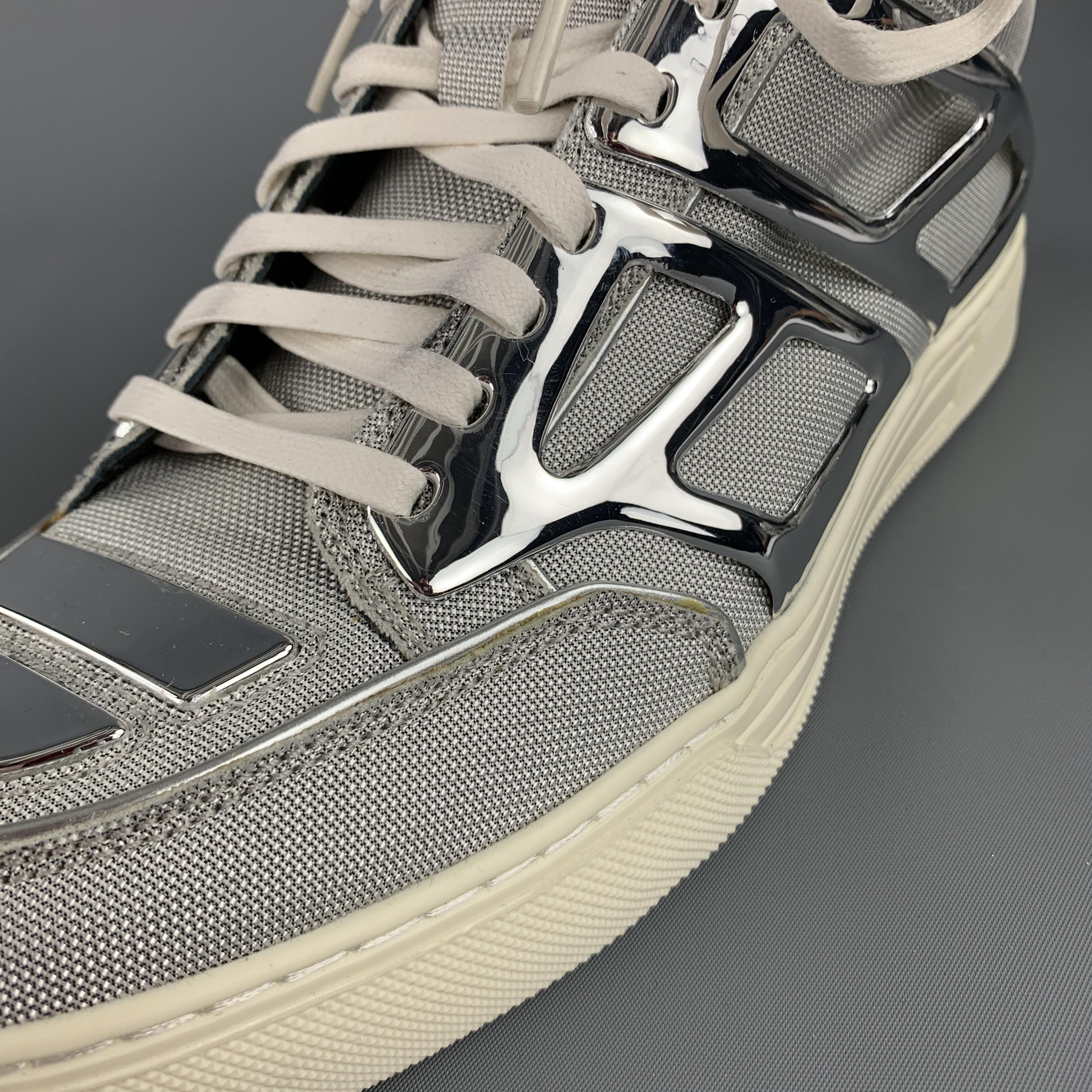 Men's ALEJANDRO INGELMO TRON Size 8 Silver Metallic Canvas High Top Sneakers