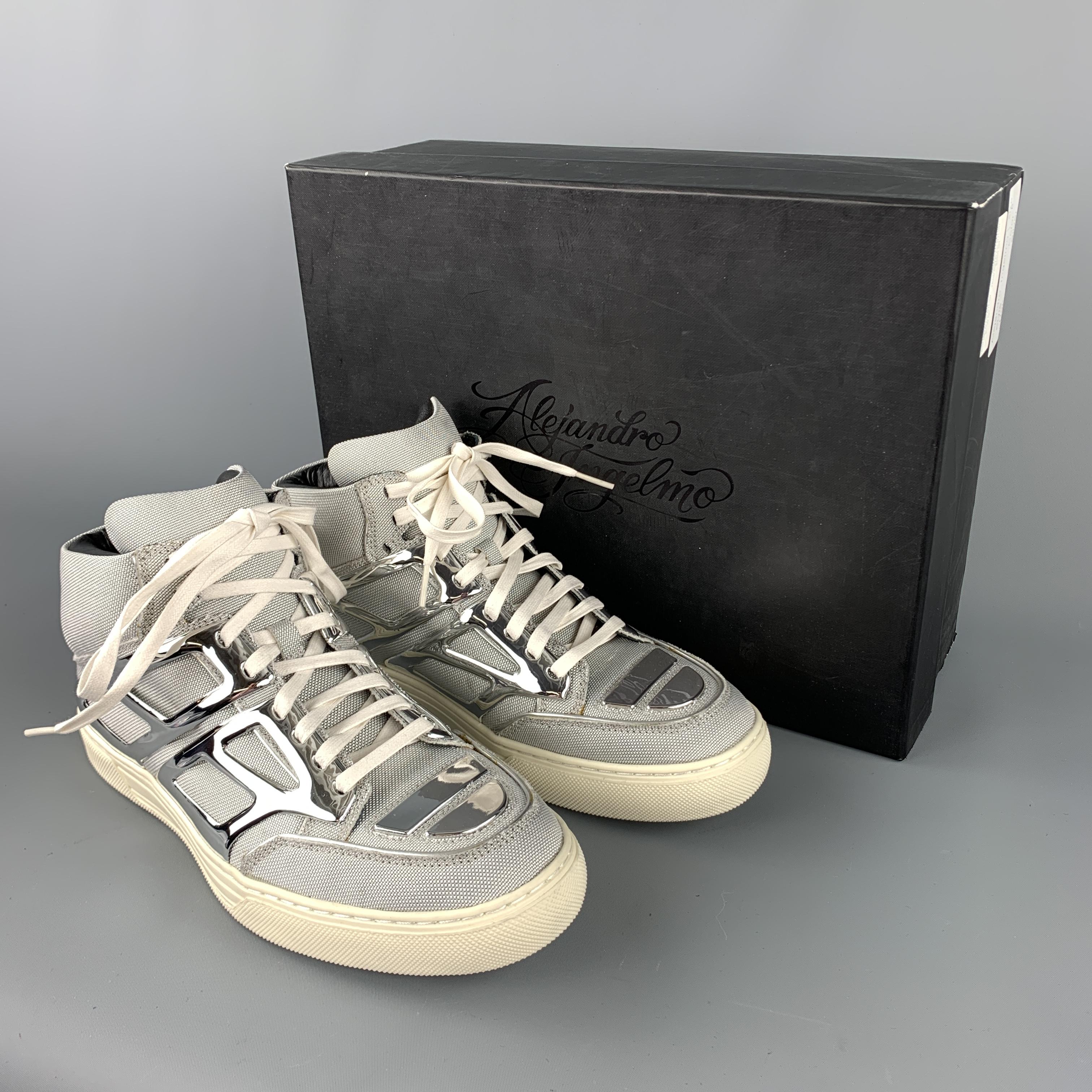 ALEJANDRO INGELMO TRON Size 8 Silver Metallic Canvas High Top Sneakers 2