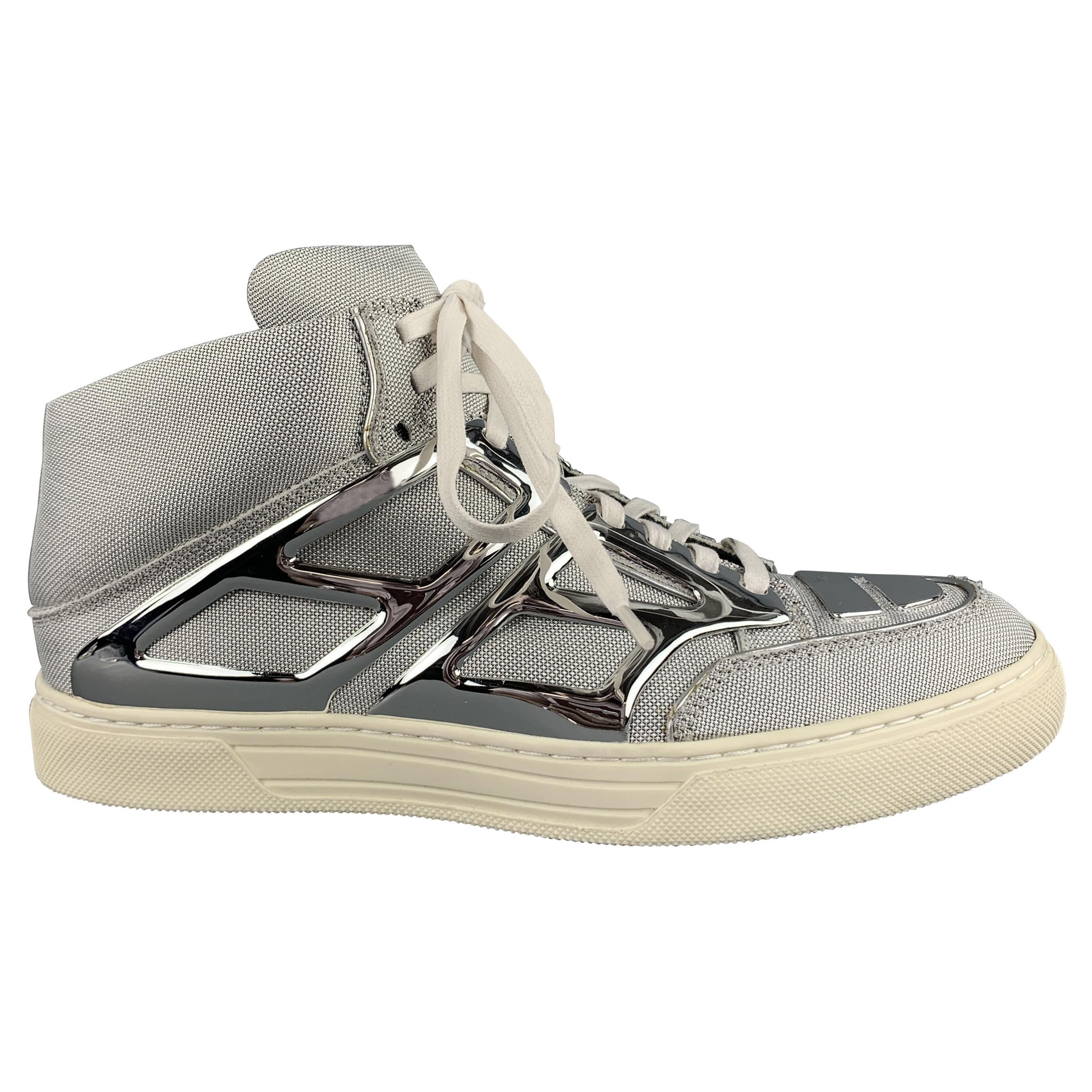 ALEJANDRO INGELMO TRON Size 8 Silver Metallic Canvas High Top Sneakers