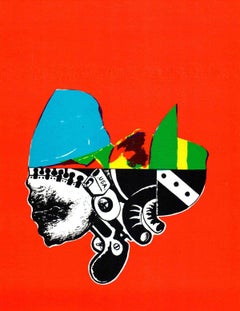 Lithographie rouge contemporaine multicolore « Arrangement » d'Alejandro Marcos, 1967