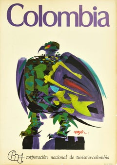 Original Vintage Travel Poster Colombia South America Andean Condor Bird Design