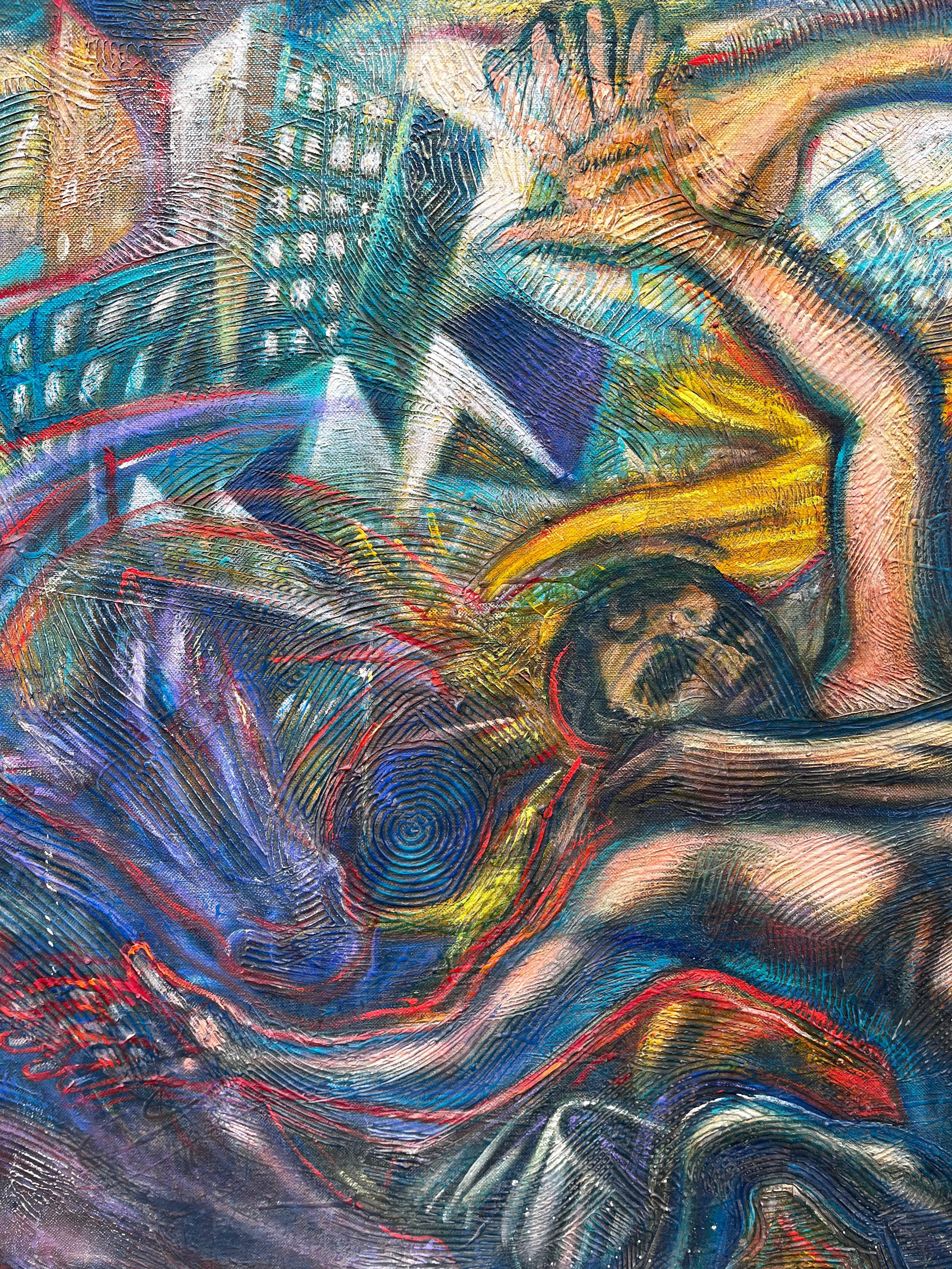American Alejandro Romero Centaurs Battle Oil on Canvas Large Painting For Sale