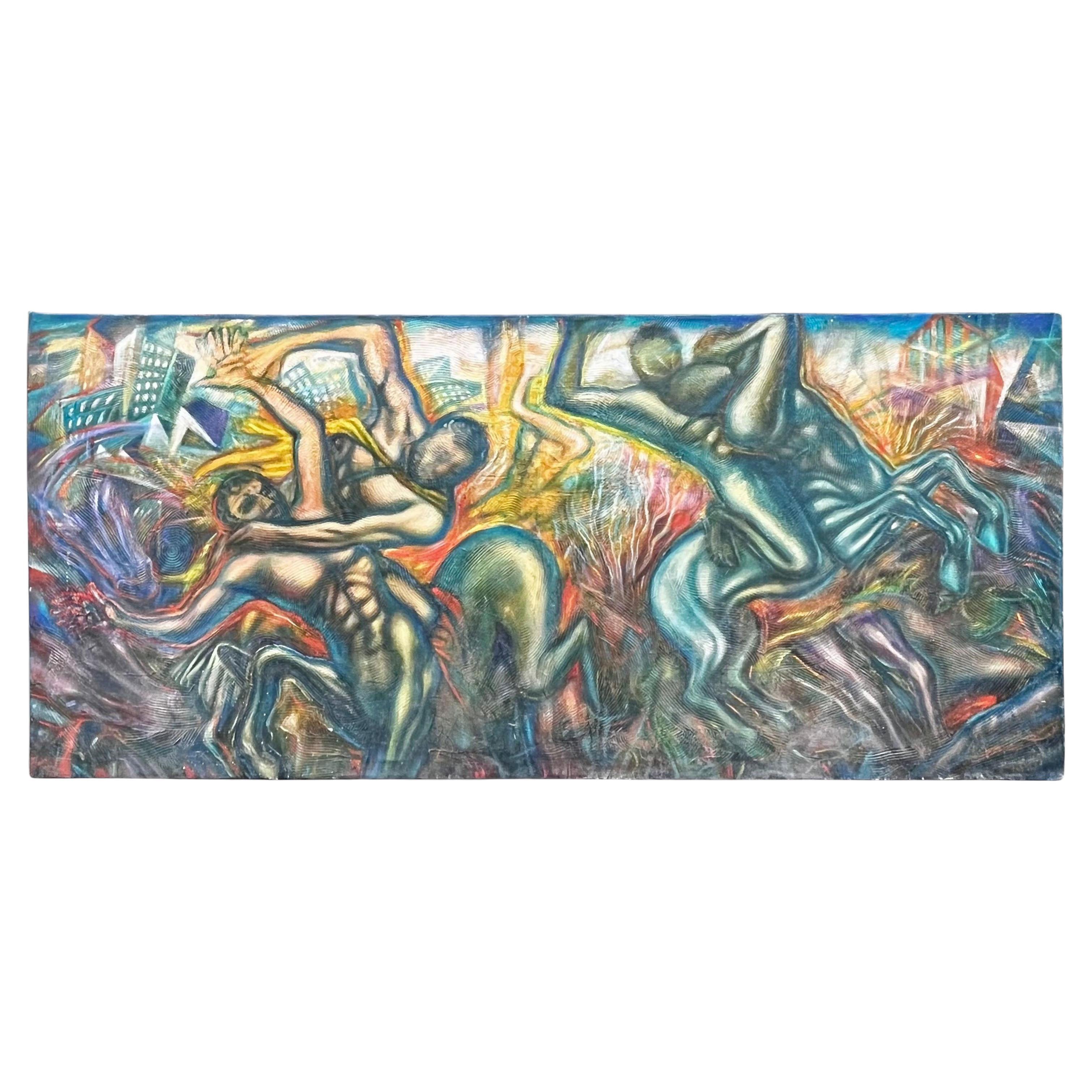 Alejandro Romero Centaurs Battle Oil on Canvas Large Painting For Sale