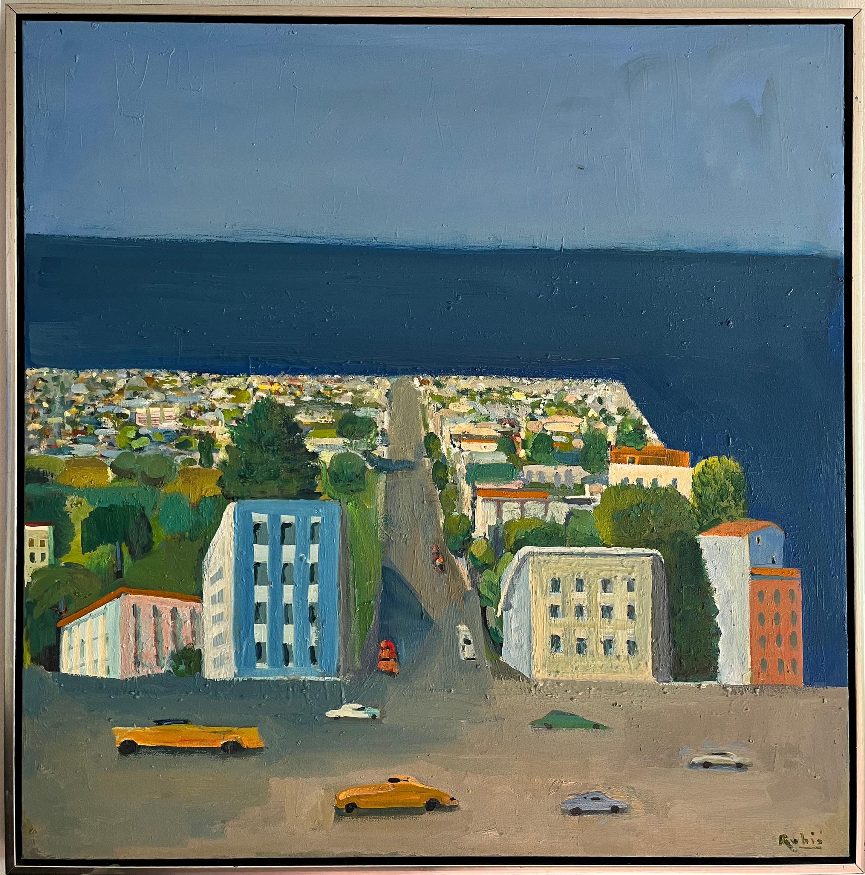 Townes an der Küste – Painting von Alejandro Rubio