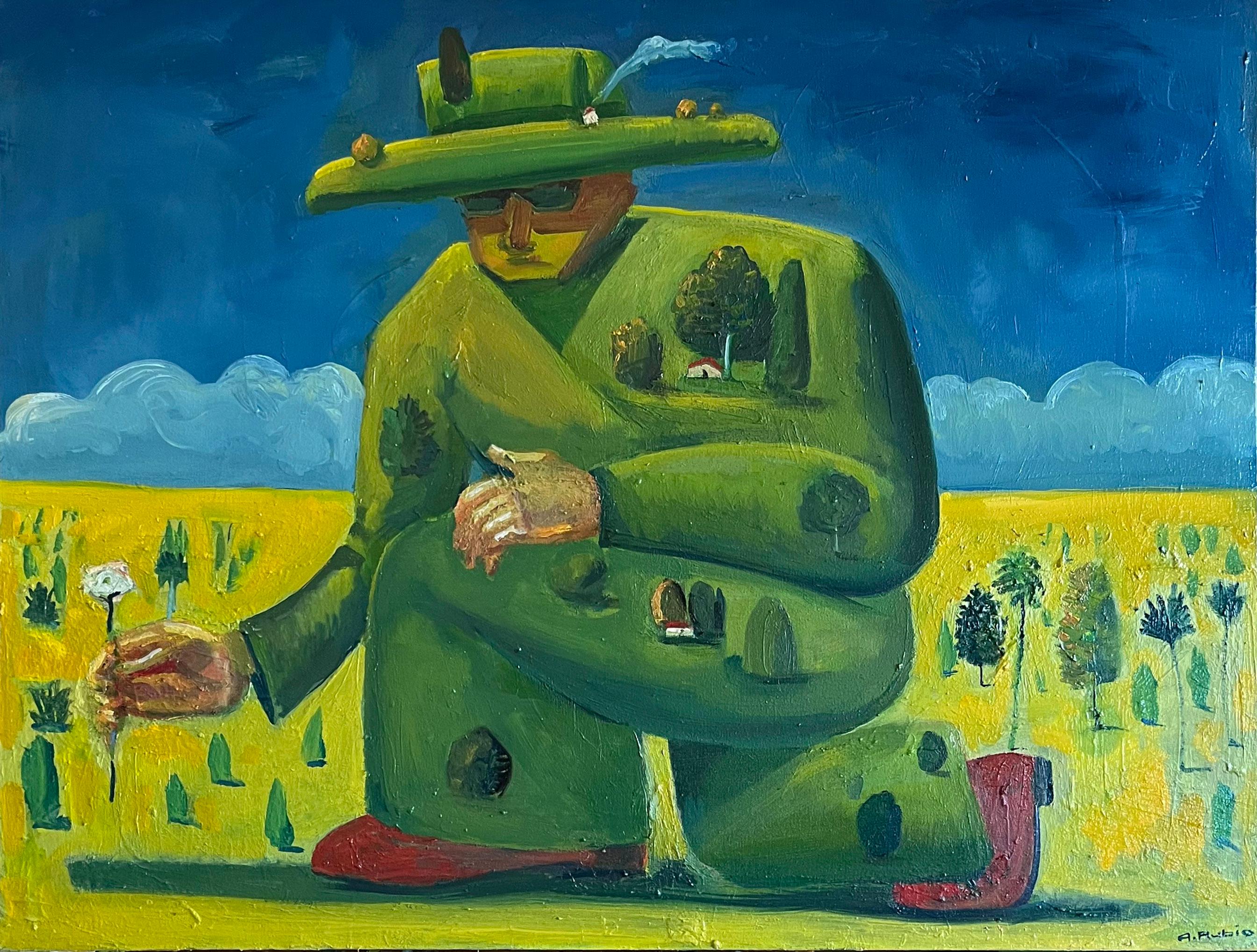 L'uomo verde raccoglie un fiore