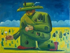 L'uomo verde raccoglie un fiore