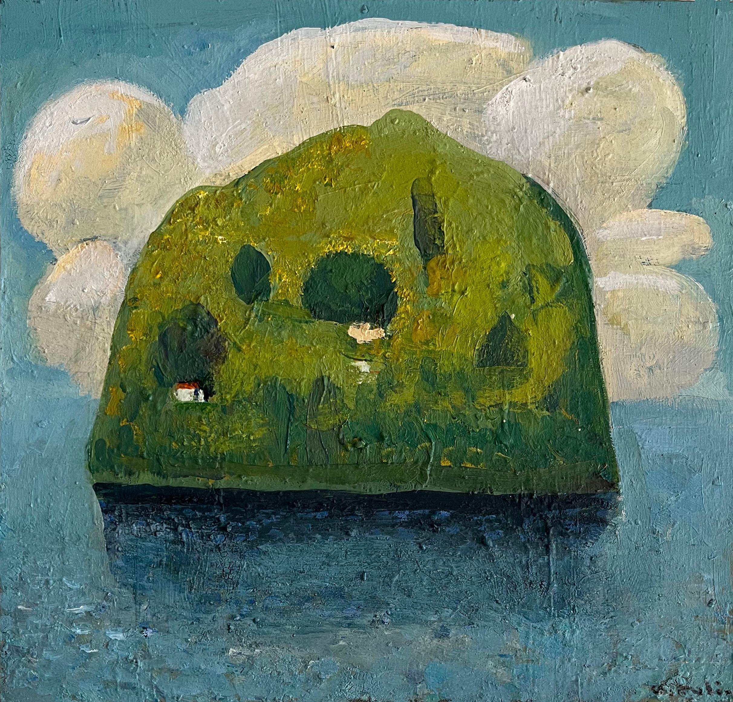 Alejandro Rubio Landscape Painting – Insel mit Bigli-Wolken