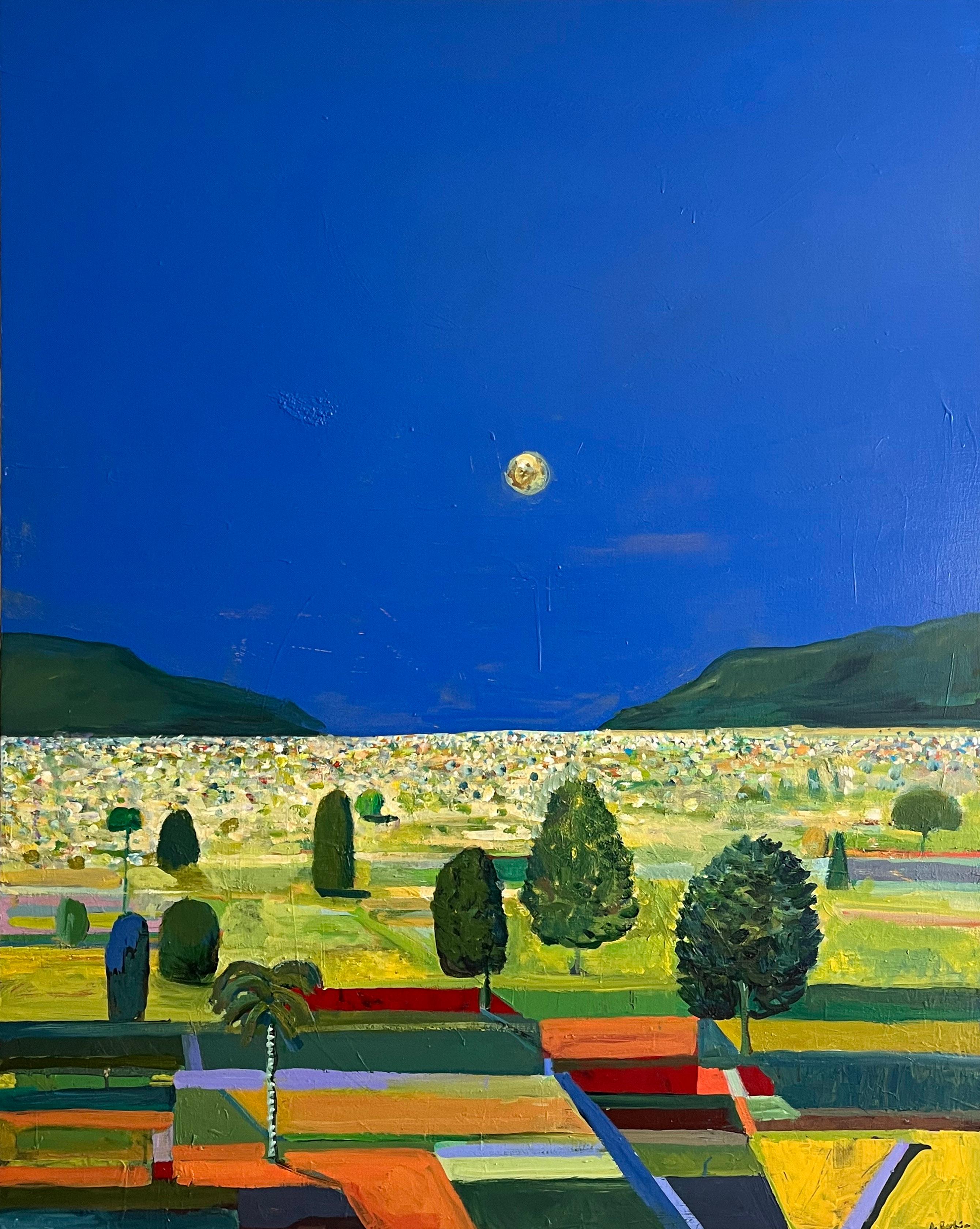 Landscape Painting de Alejandro Rubio - Valle iluminado por la luna