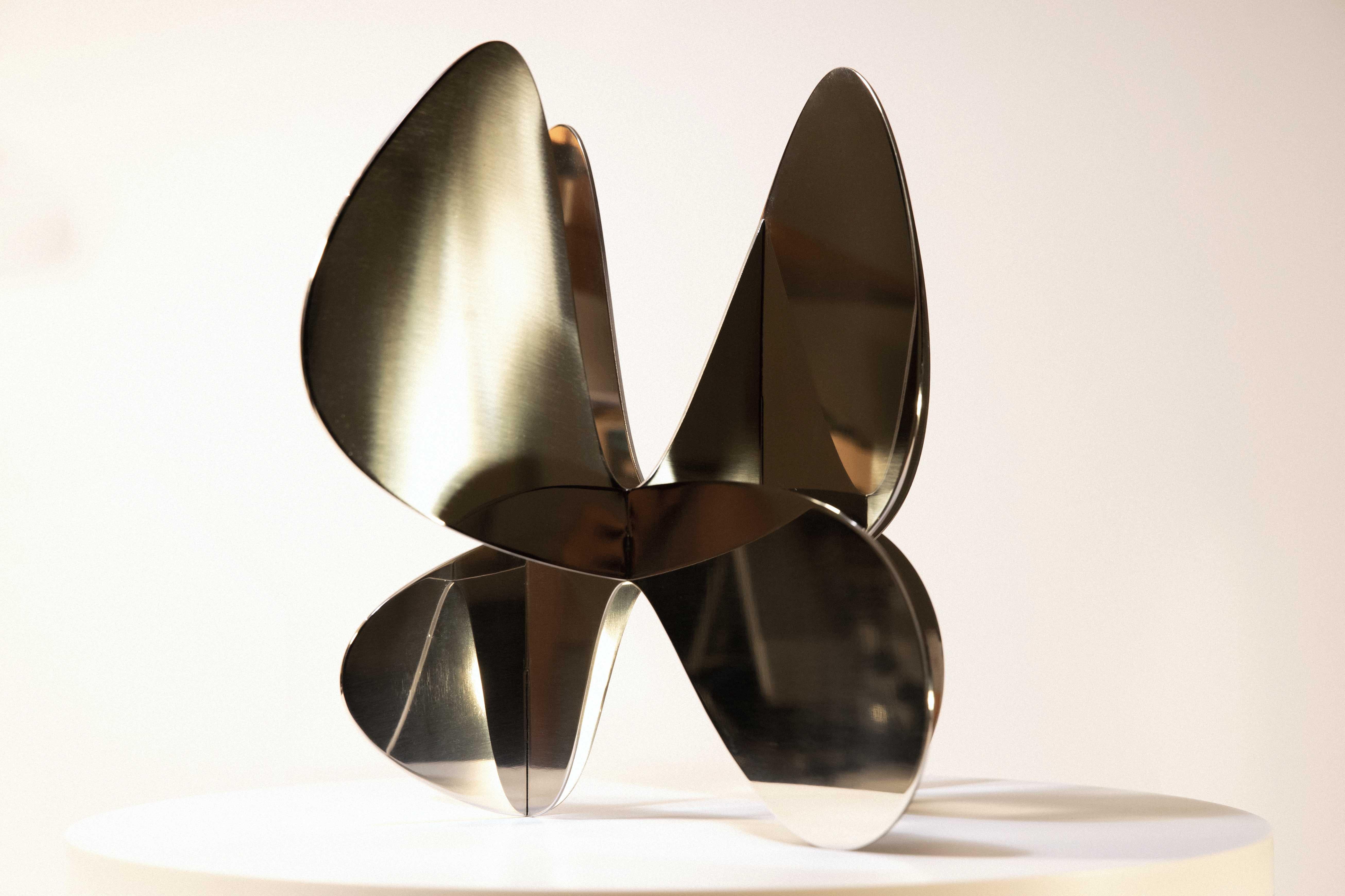 Barricada #7 aip S is a brushed stainless steel sculpture by contemporary artist Alejandro Vega Beuvrin, dimensions are 32 × 39 × 38 cm (12.6 × 15.4 × 15 in). 
The sculpture is signed and numbered, it is part of a limited edition of 5 editions + 3