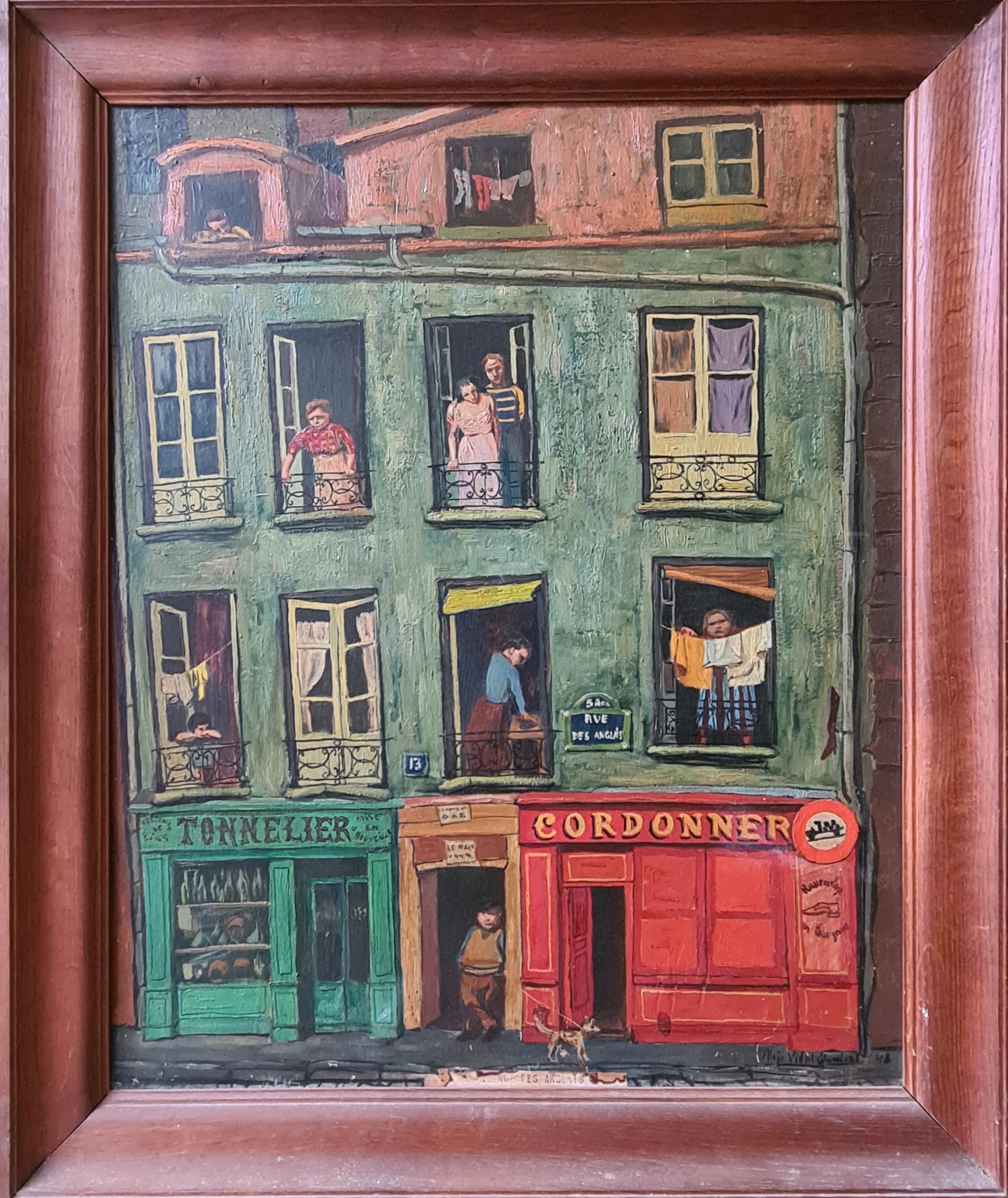 Rue des Anglais, Large, Important, Mid Century, Post War, Parisian Cityscape - Painting by Alejo Vidal-Quadras