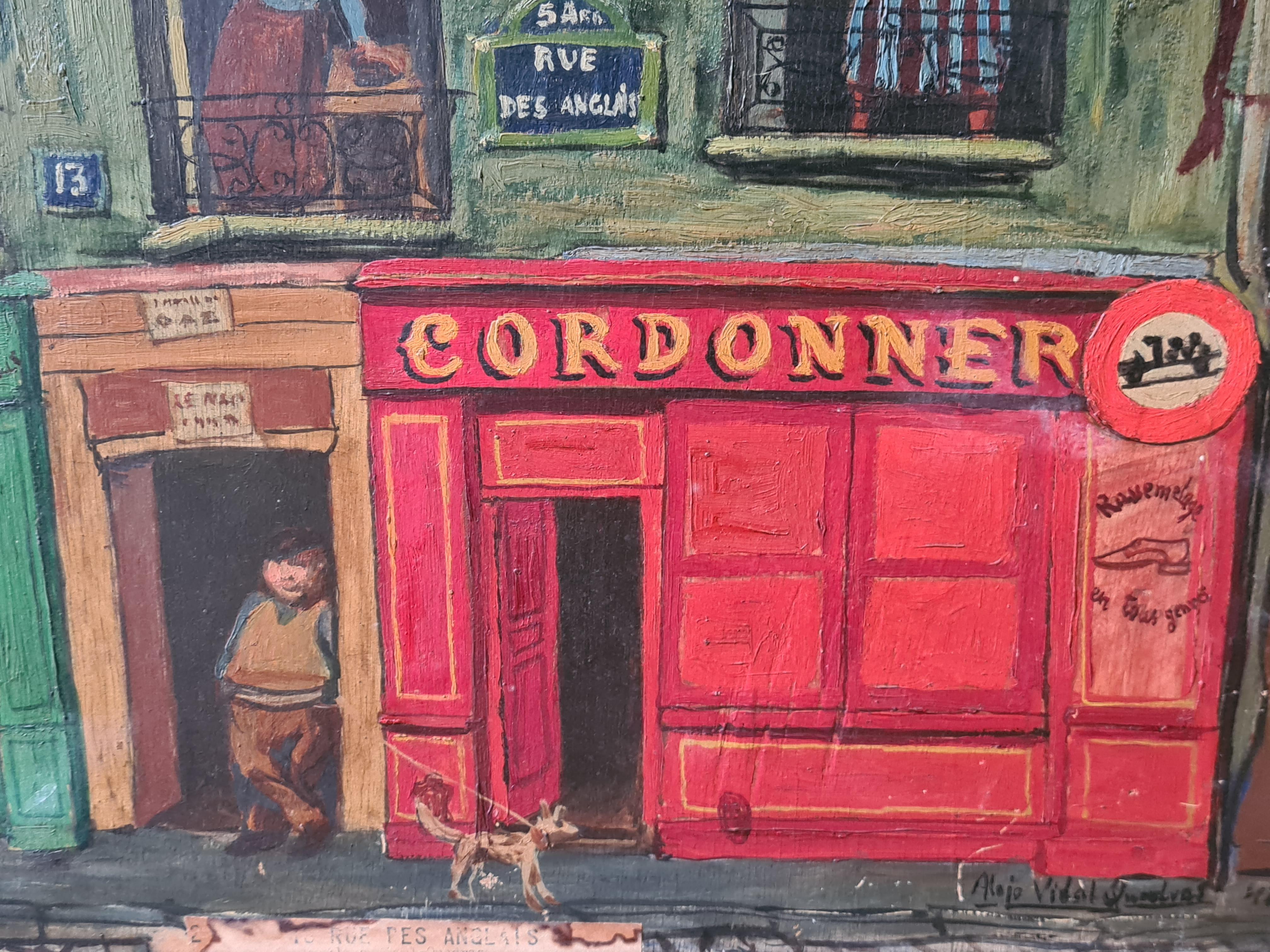 Rue des Anglais, Grande, Importante, Mediados de siglo, Posguerra, Paisaje urbano parisino - Landscape Painting Gris de Alejo Vidal-Quadras