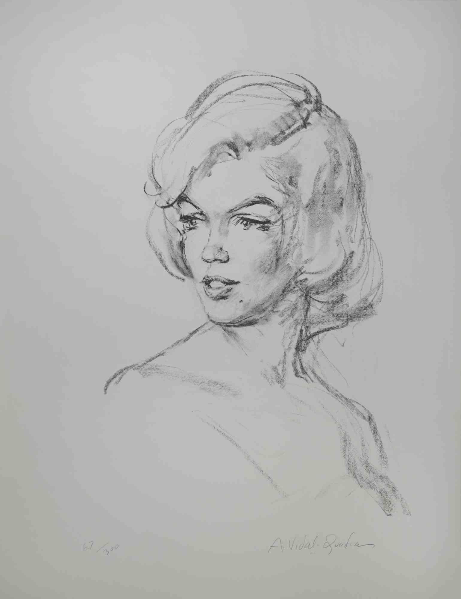 Just  Marilyn  is a black and white lithograph realized by Alejo Vidal-Quadras in the mid-20th Century.

Hand-signed by the artist in pencil on the lower right. Numbered in pencil on the lower left.

Edition of 61/300.

Good condition. 

Very