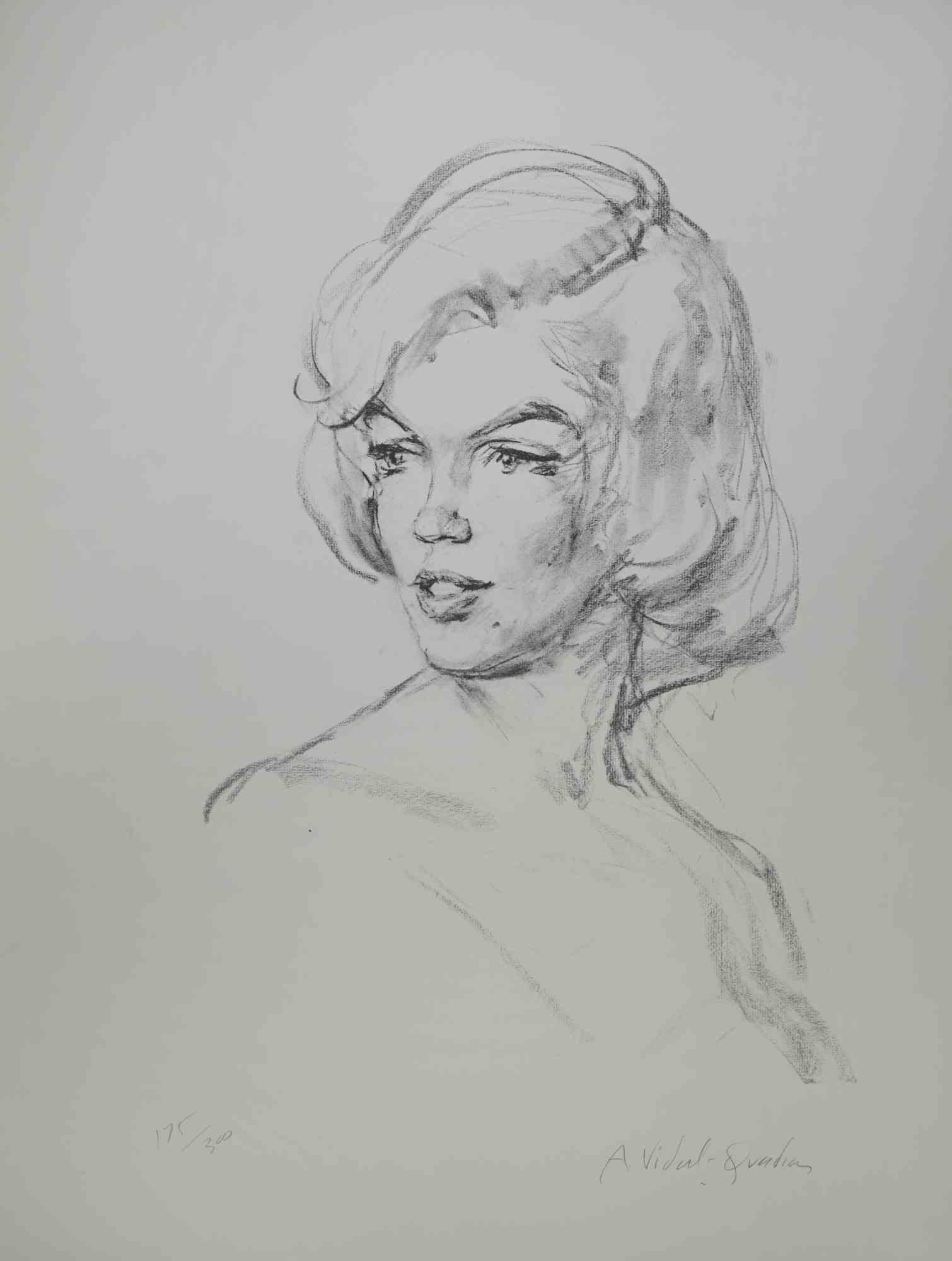 Just  Marilyn  is a black and white lithograph realized by Alejo Vidal-Quadras in the 20th century.

Hand-signed by the artist in pencil on the lower right. Numbered in pencil on the lower left.

Edition of 175/300.

Good condition. 

Very beautiful