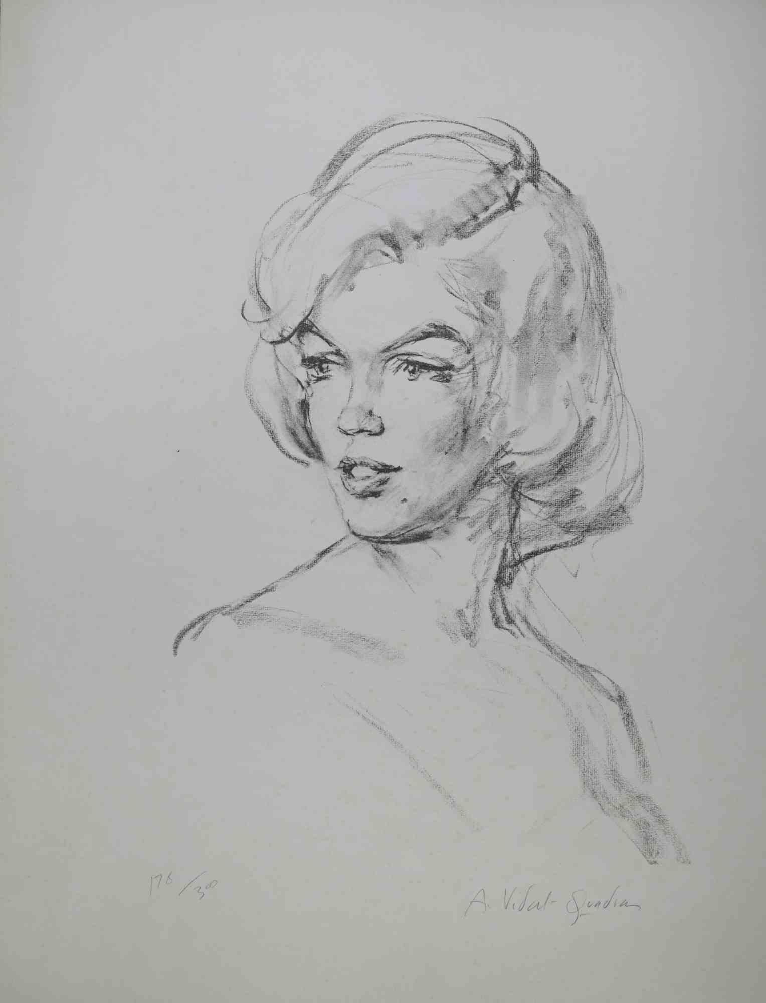 Just  Marilyn  is a black and white lithograph realized by Alejo Vidal-Quadras in the mid-20th century.

Hand-signed by the artist in pencil on the lower right. Numbered in pencil on the lower left.

Edition of 178/300.

Good condition. 

Very