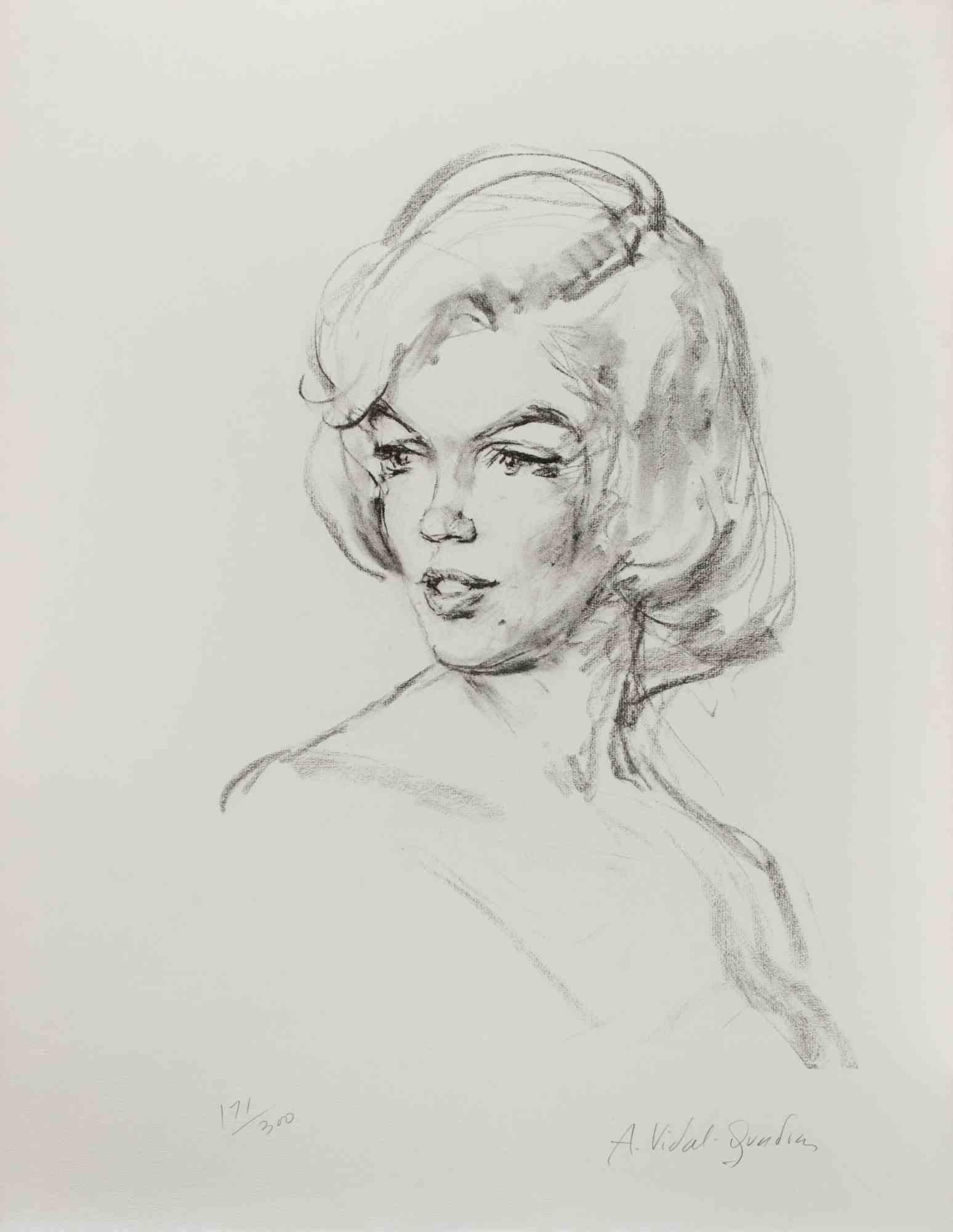 Just  Marilyn  is a black and white lithograph realized by Alejo Vidal-Quadras in the 20th century.

Hand-signed by the artist in pencil on the lower right. Numbered in pencil on the lower left.

Edition of 300.

Good condition. 

Very beautiful