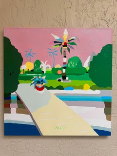 Alejos Lorenzo, "Giardino del Paradiso", 39x39 Pittura acrilica dai colori vibranti