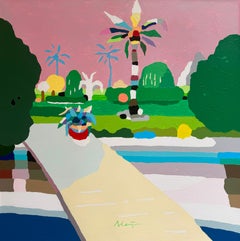 Alejos Lorenzo, "Paradise Garden", 39x39 Vibrant Colorful Acrylic Painting