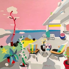 Alejos Lorenzo "Porch with View" 39x39 Vibrant Resort Acrylic Painting on Canvas
