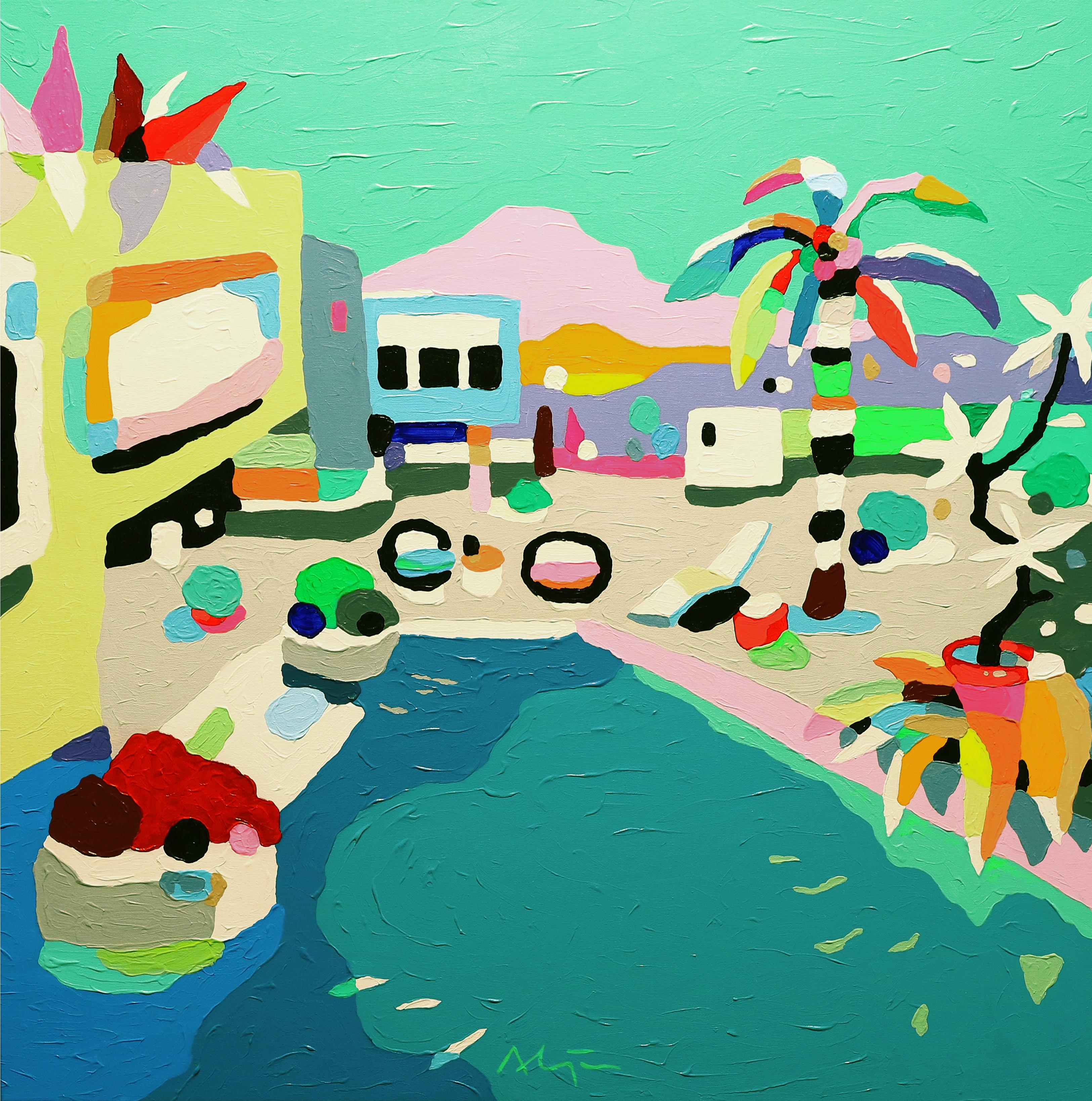 Pool Days : Peinture de paysage de piscine d'inspiration pop