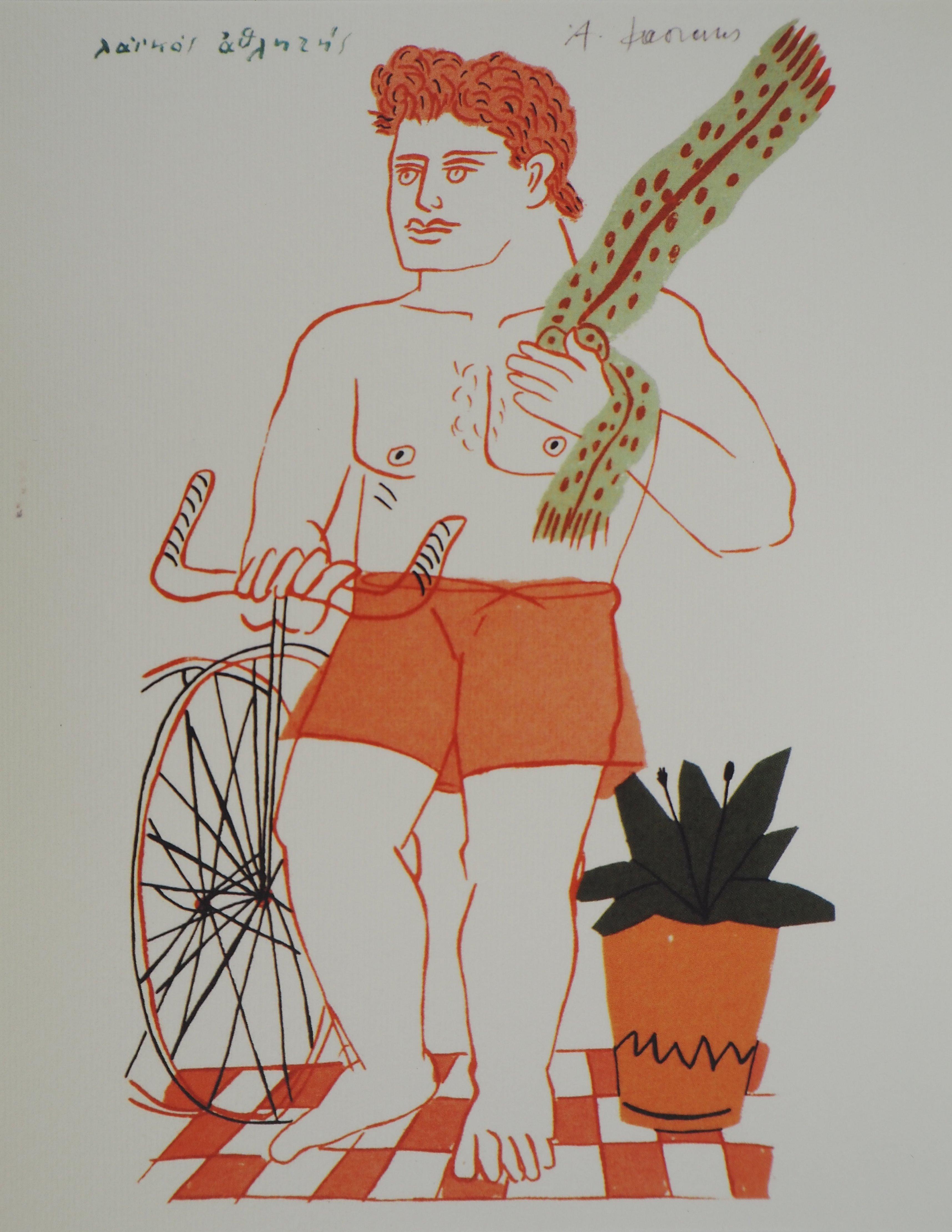 Cyclist with a Green scarf - Offset print - Printed signature, 2004