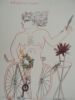 Ciclista con espiga de trigo - Impresión offset - Firma impresa, 2004