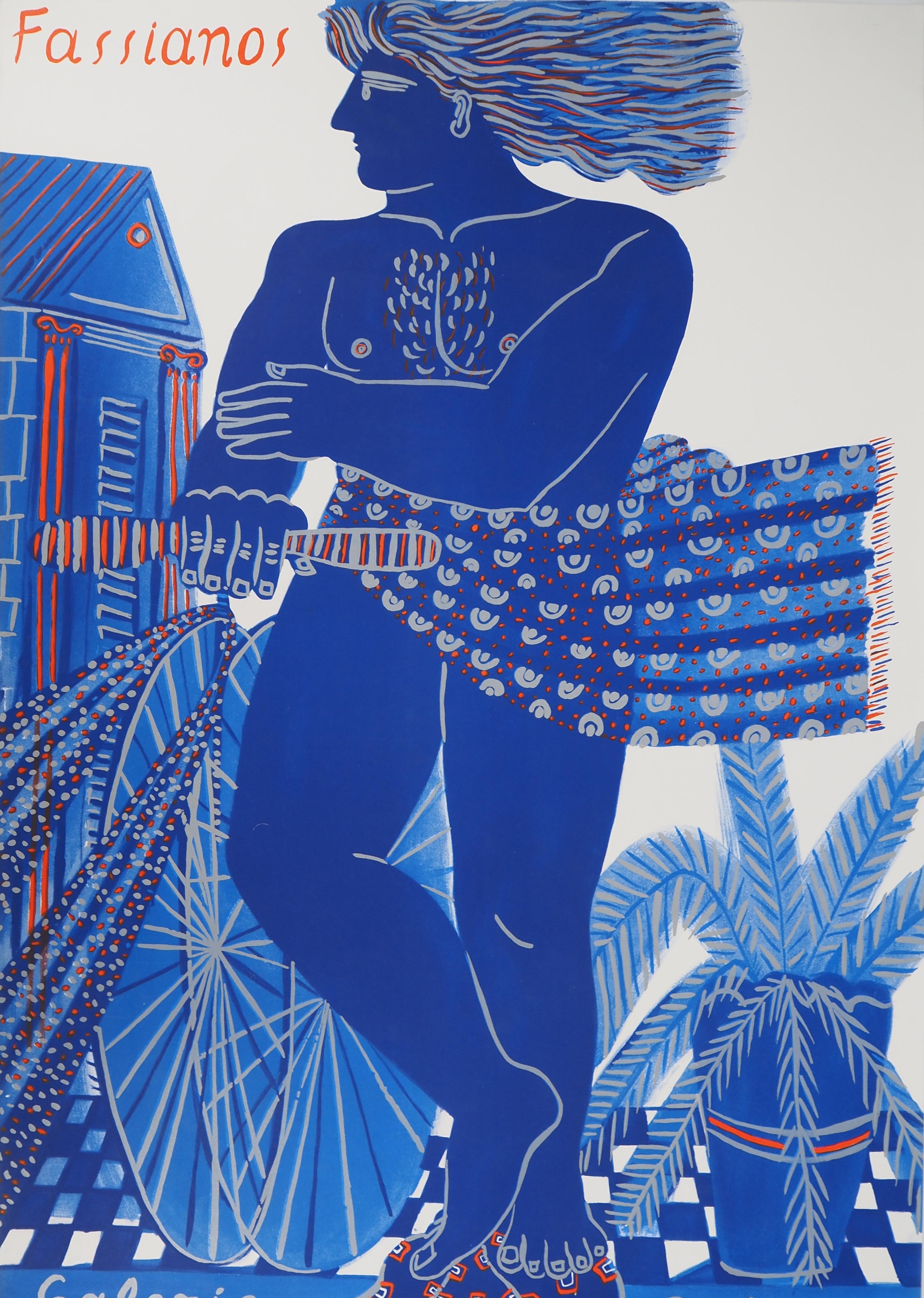 Greece : Man with Bicycle - Original lithograph, 1997 - Modern Print by Alekos Fassianos