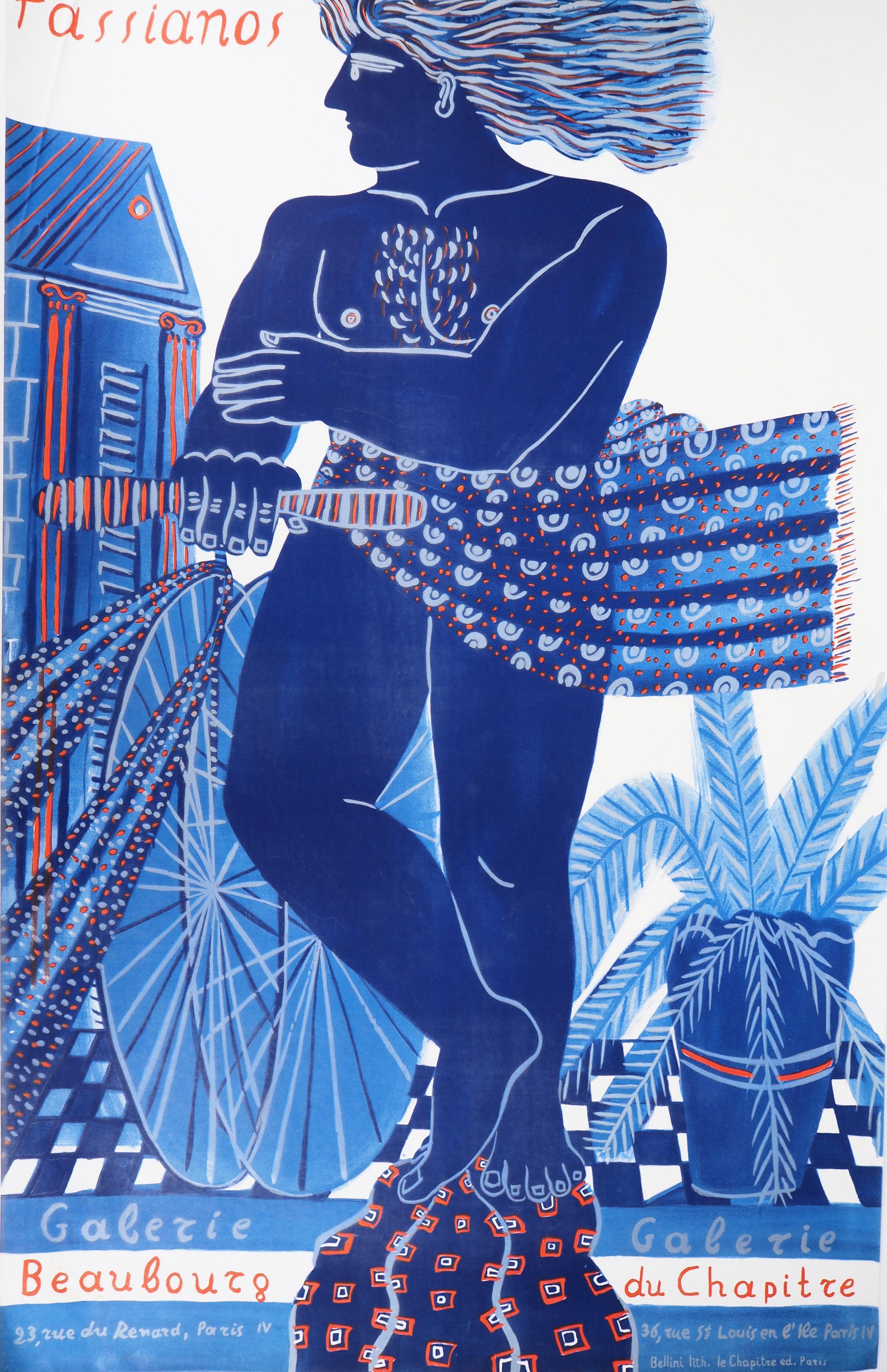 Grèce : Homme avec une bicyclette - Lithographie originale:: 1997 - Moderne Print par Alekos Fassianos