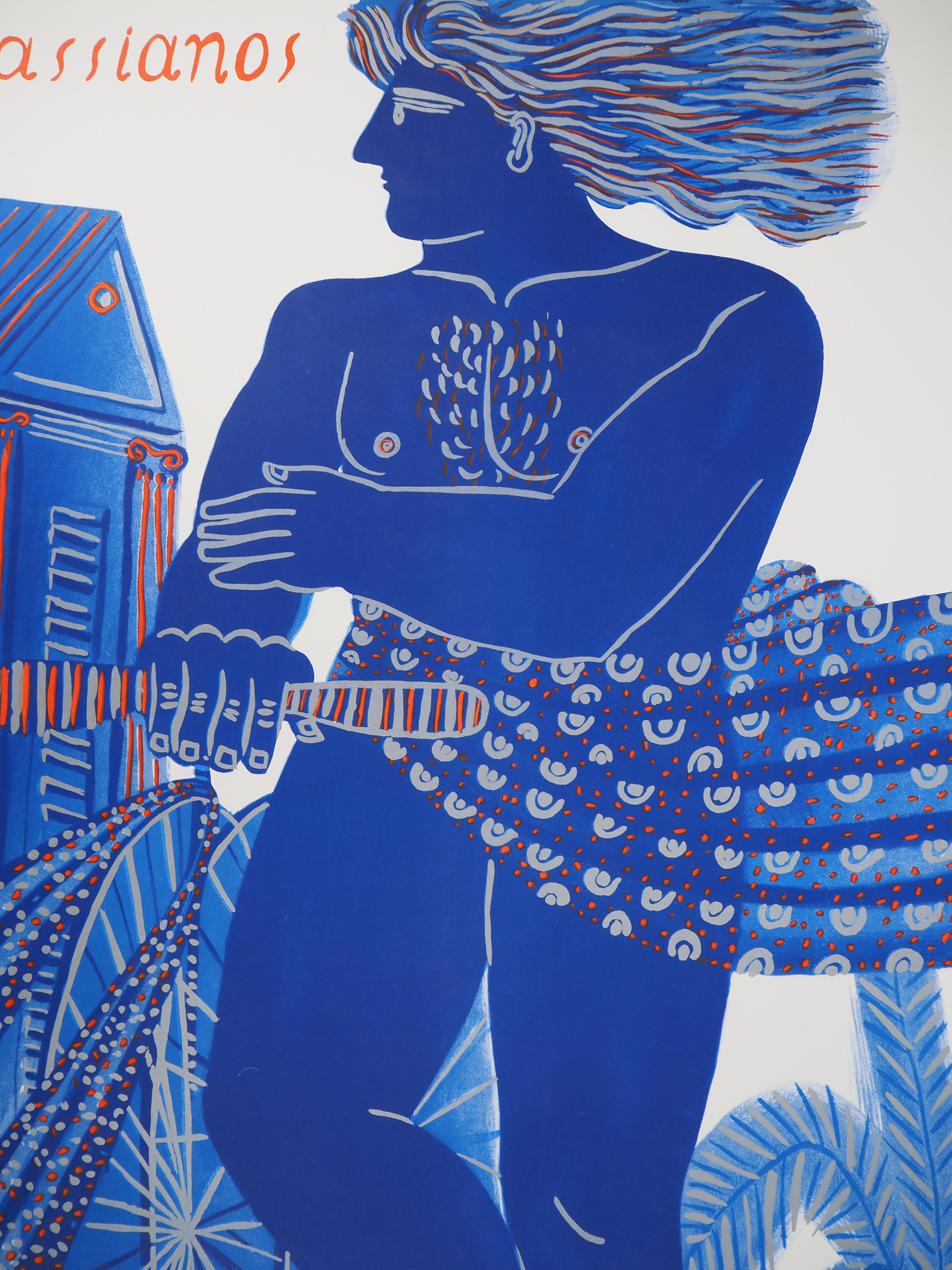 Alekos FASSIANOS
Grecia : Hombre con bicicleta

Litografía original
Firma impresa en la placa
Sobre papel grueso 92 x 58 cm (c. 37 x 23 pulgadas)
Impreso en el Atelier Bellini : litografía en tres colores, uno de ellos con tinta de plata
Para la
