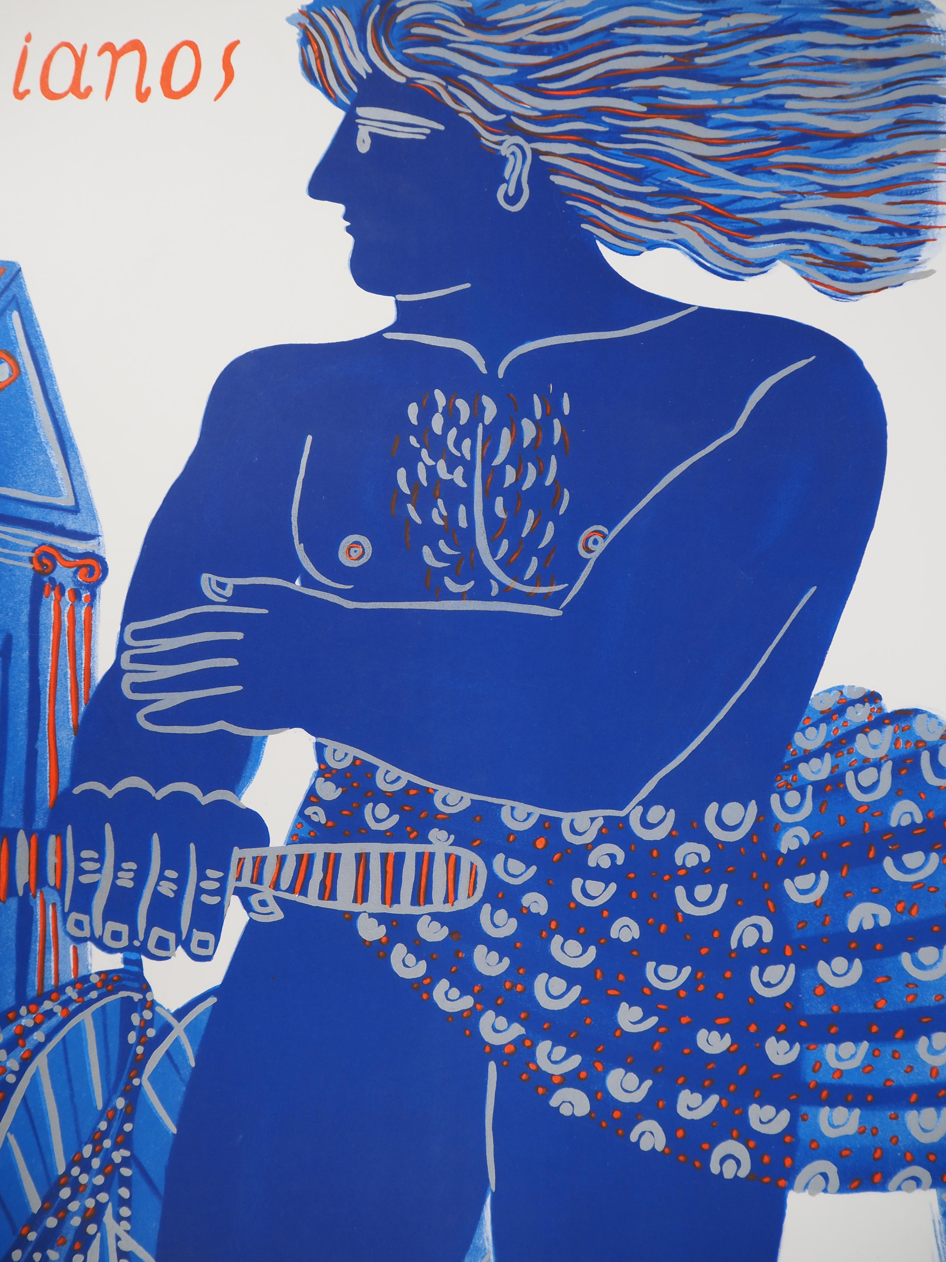 Greece : Man with Bicycle - Original lithograph, 1997 2