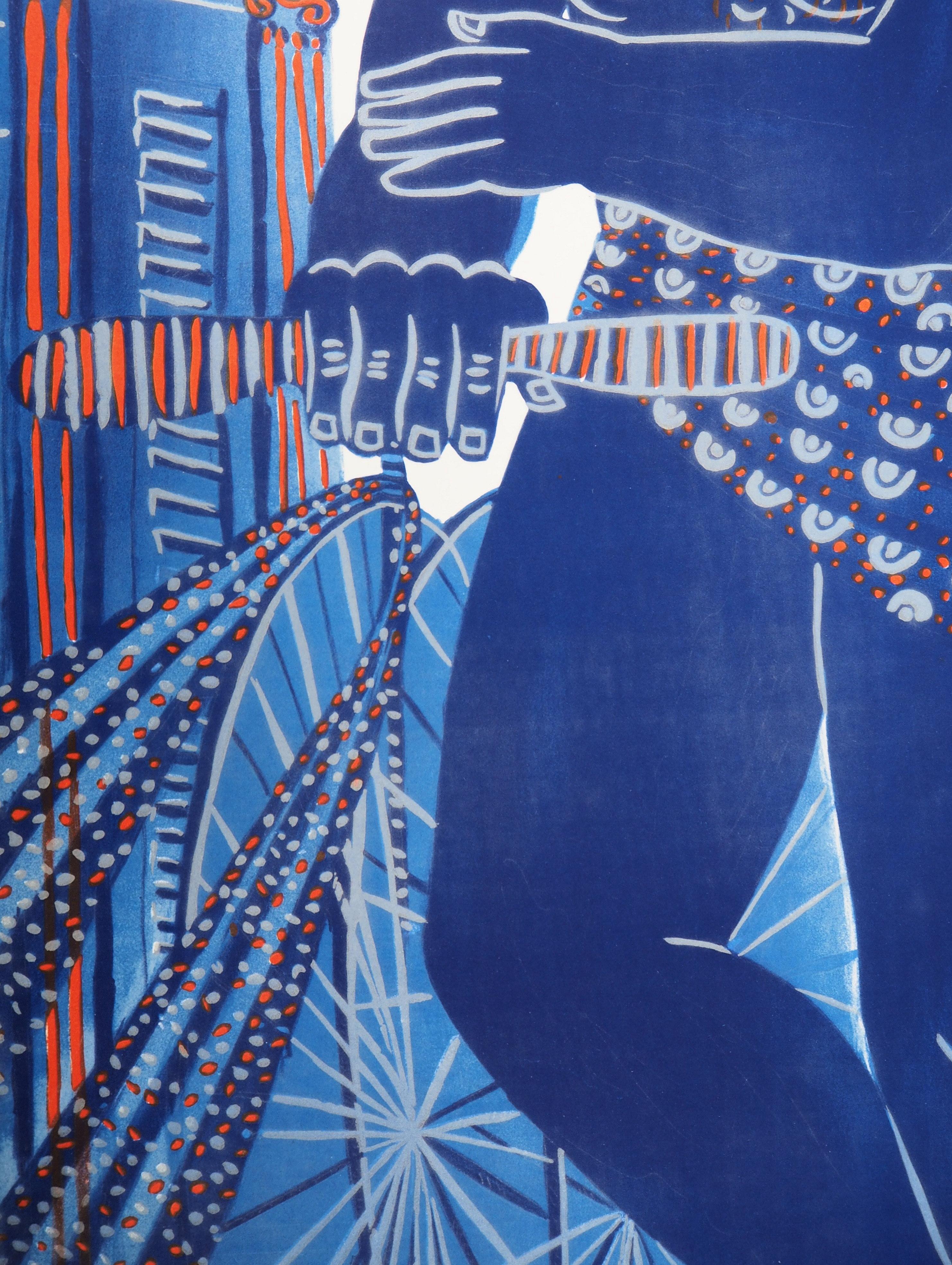 Grèce : Homme avec une bicyclette - Lithographie originale:: 1997 2