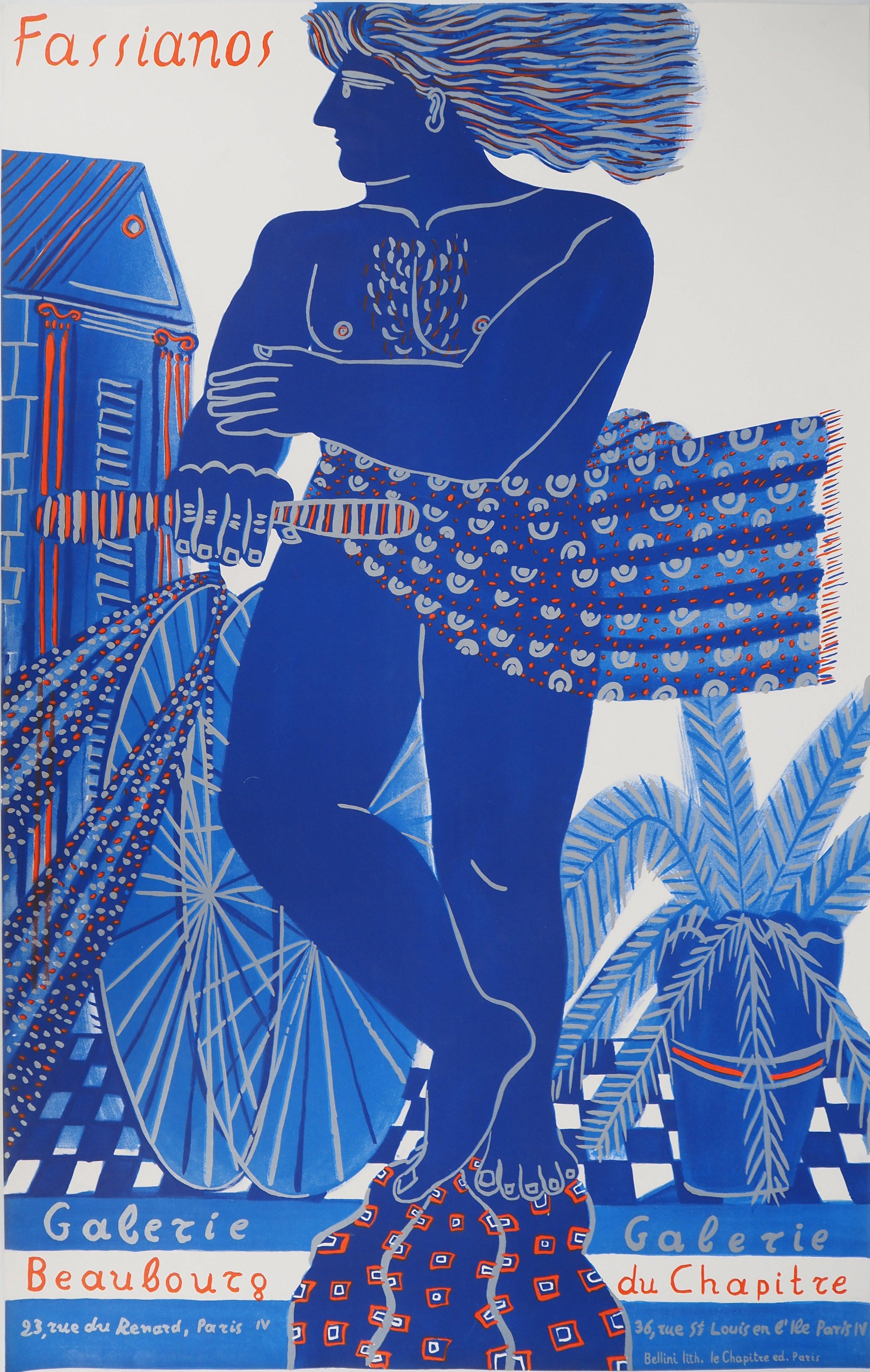 Figurative Print de Alekos Fassianos - Grecia : Hombre con bicicleta - Litografía original, 1997