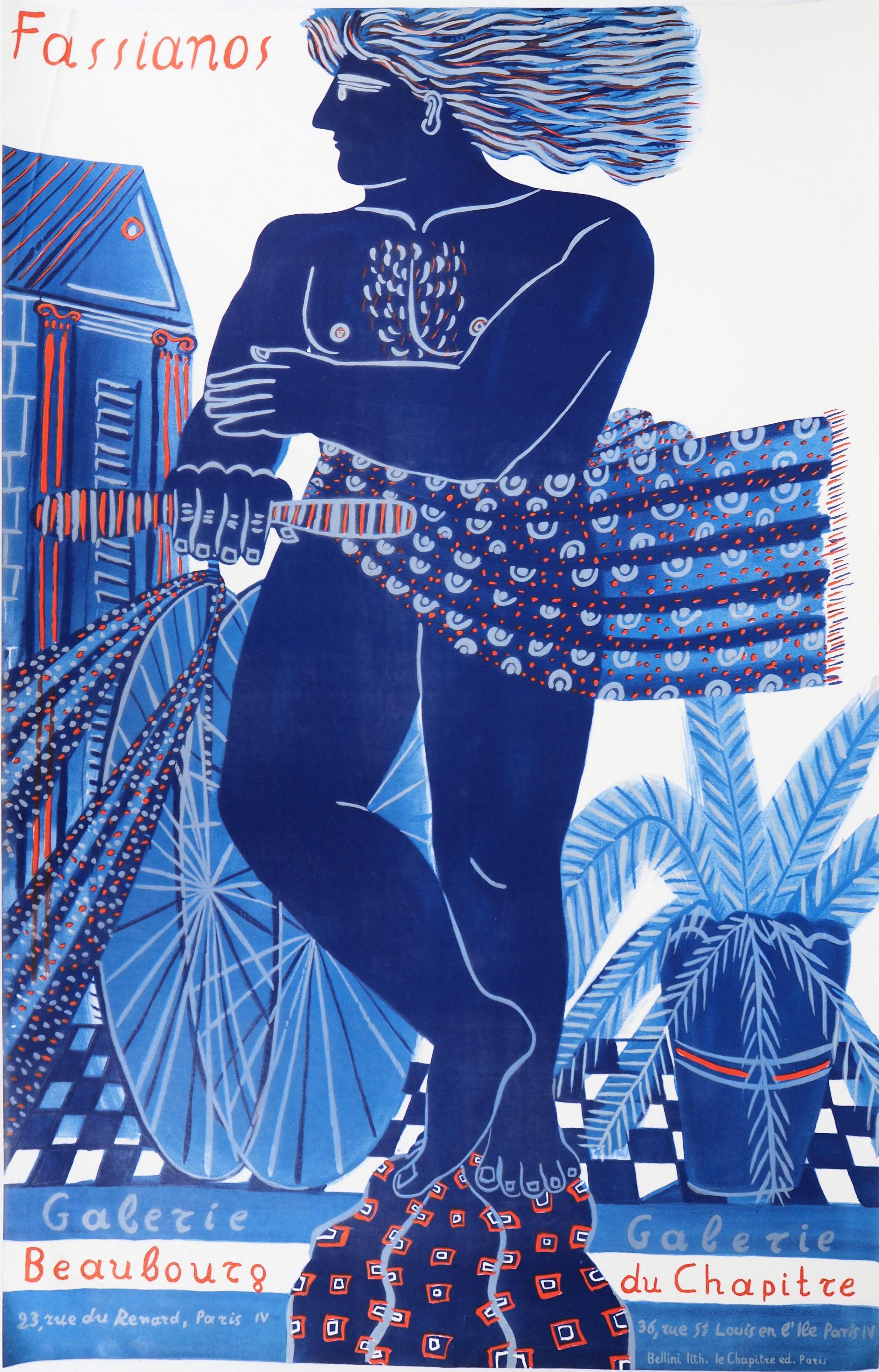 Figurative Print Alekos Fassianos - Grèce : Homme avec une bicyclette - Lithographie originale:: 1997