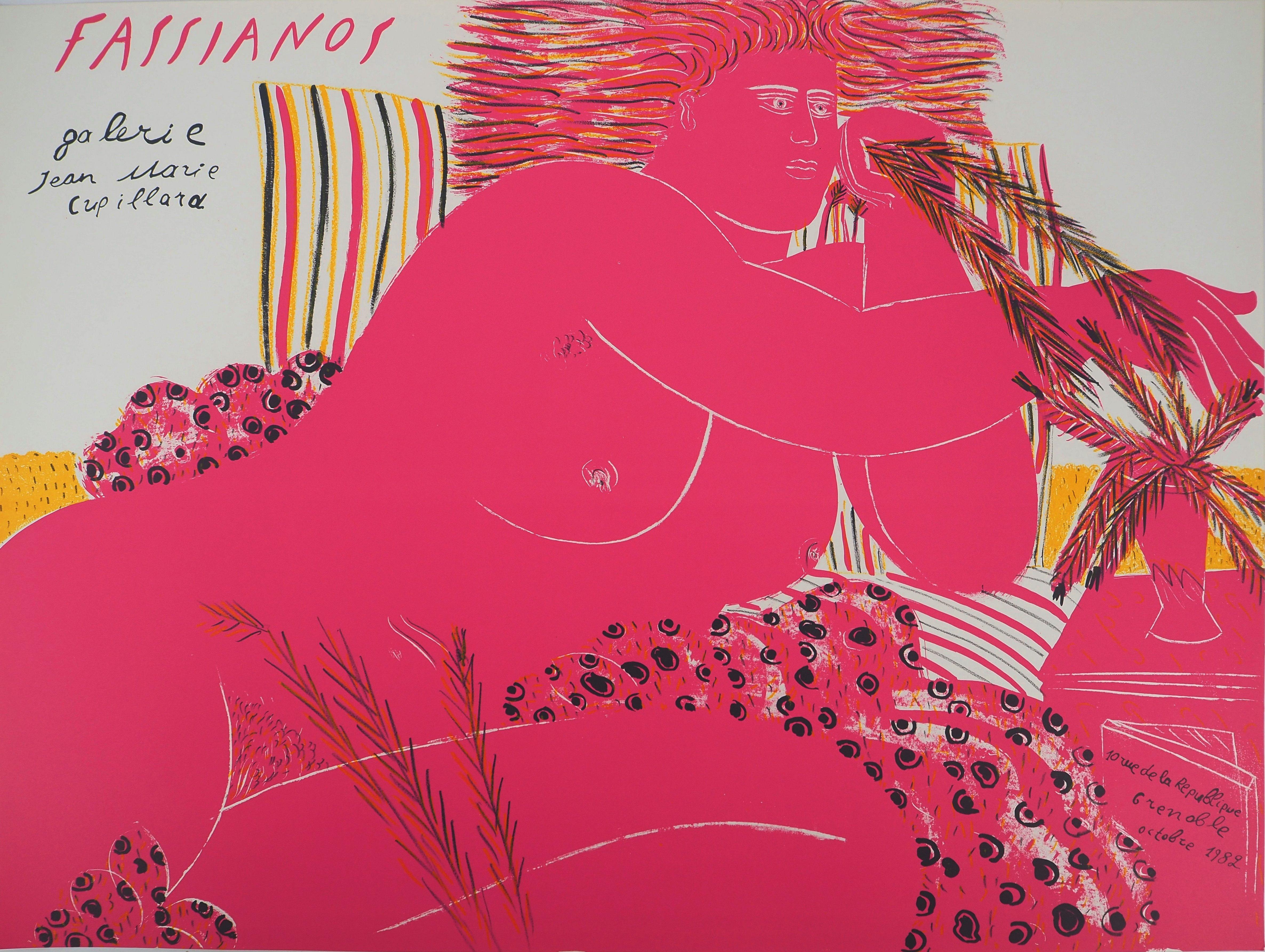 Alekos Fassianos Nude Print - Greece : Pink Nude with Wheat Ear - Original lithograph, 1982