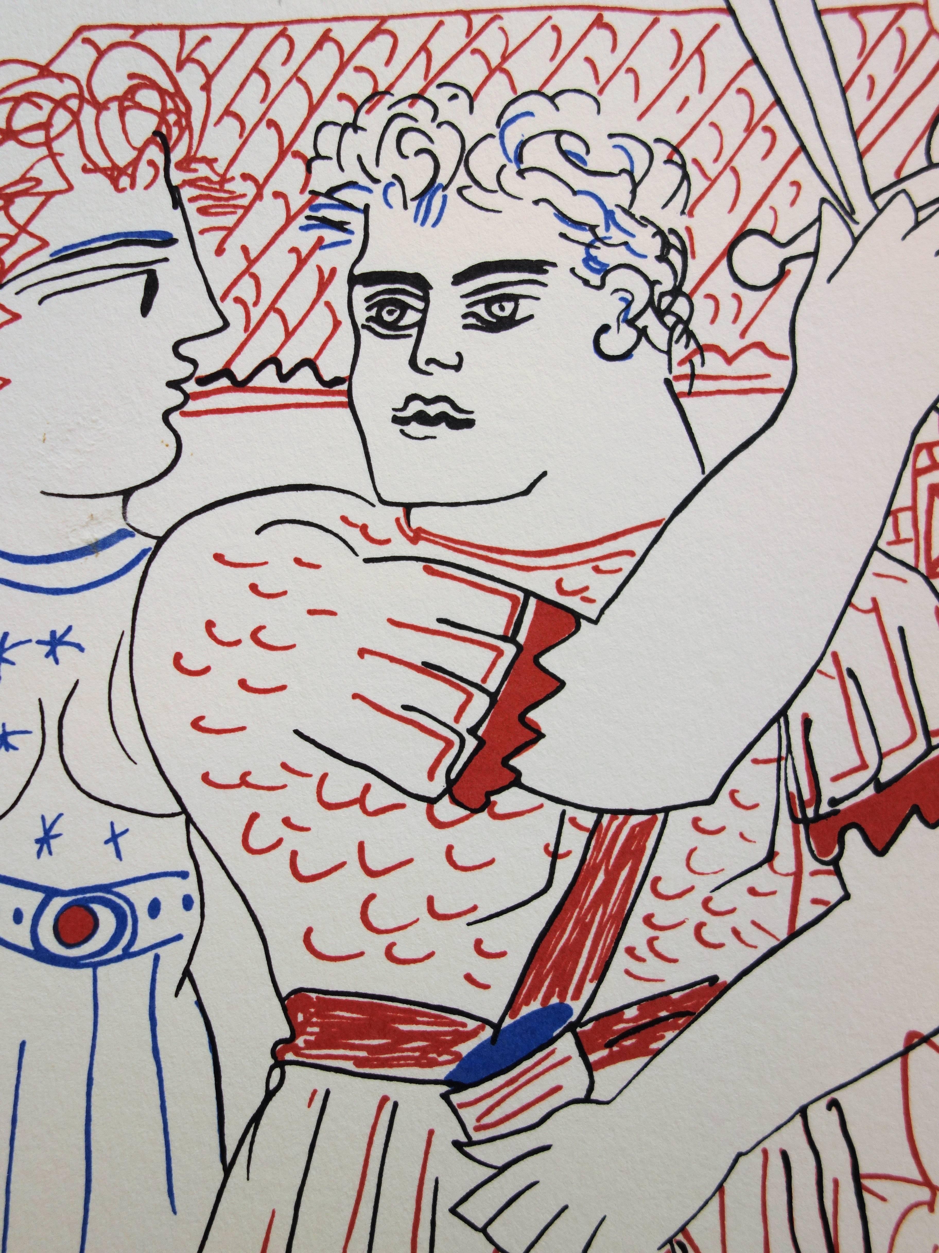 Mitología : Hércules - Litografía original firmada a mano /99ex - Print Moderno de Alekos Fassianos