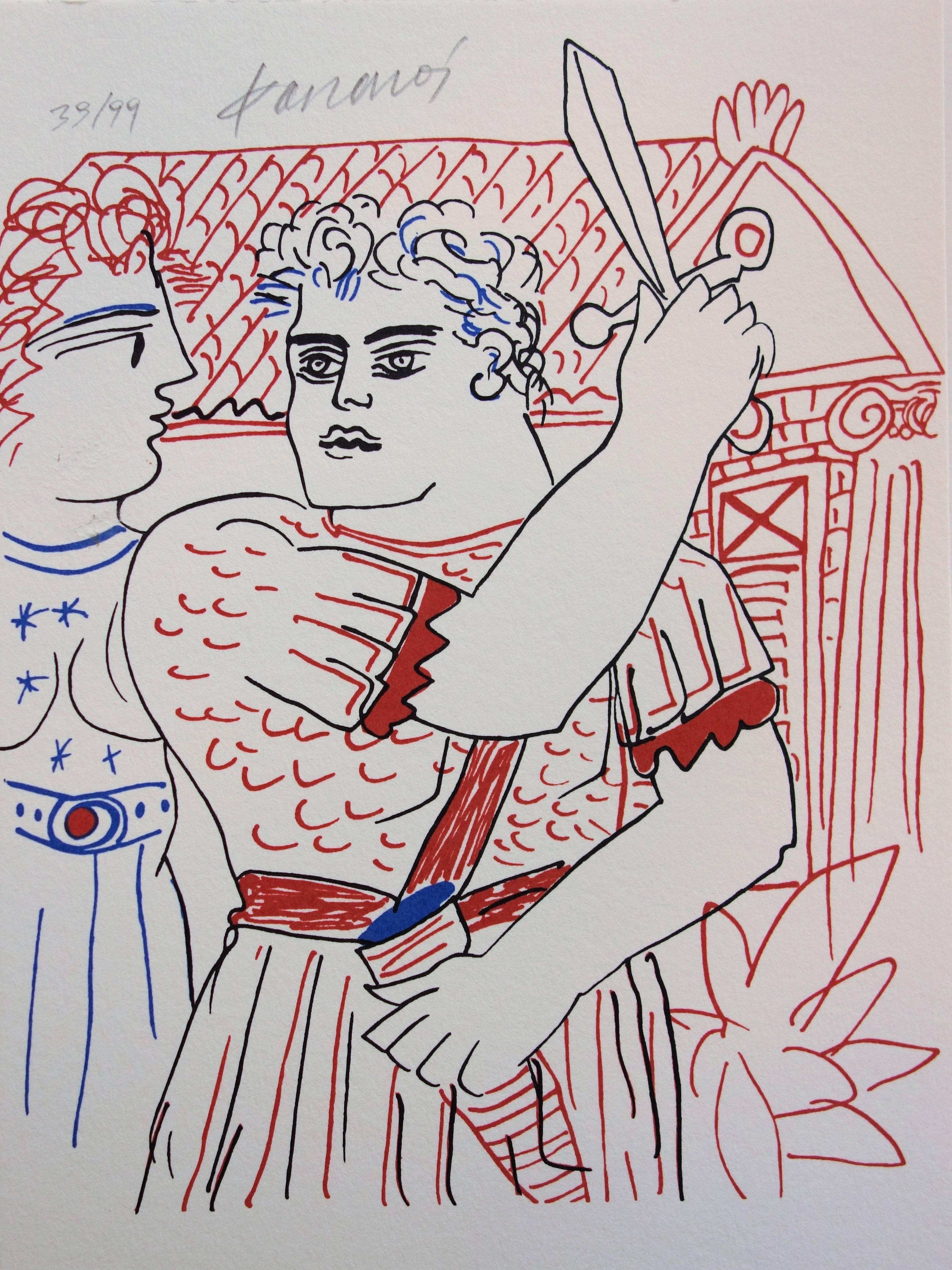 Figurative Print de Alekos Fassianos - Mitología : Hércules - Litografía original firmada a mano /99ex