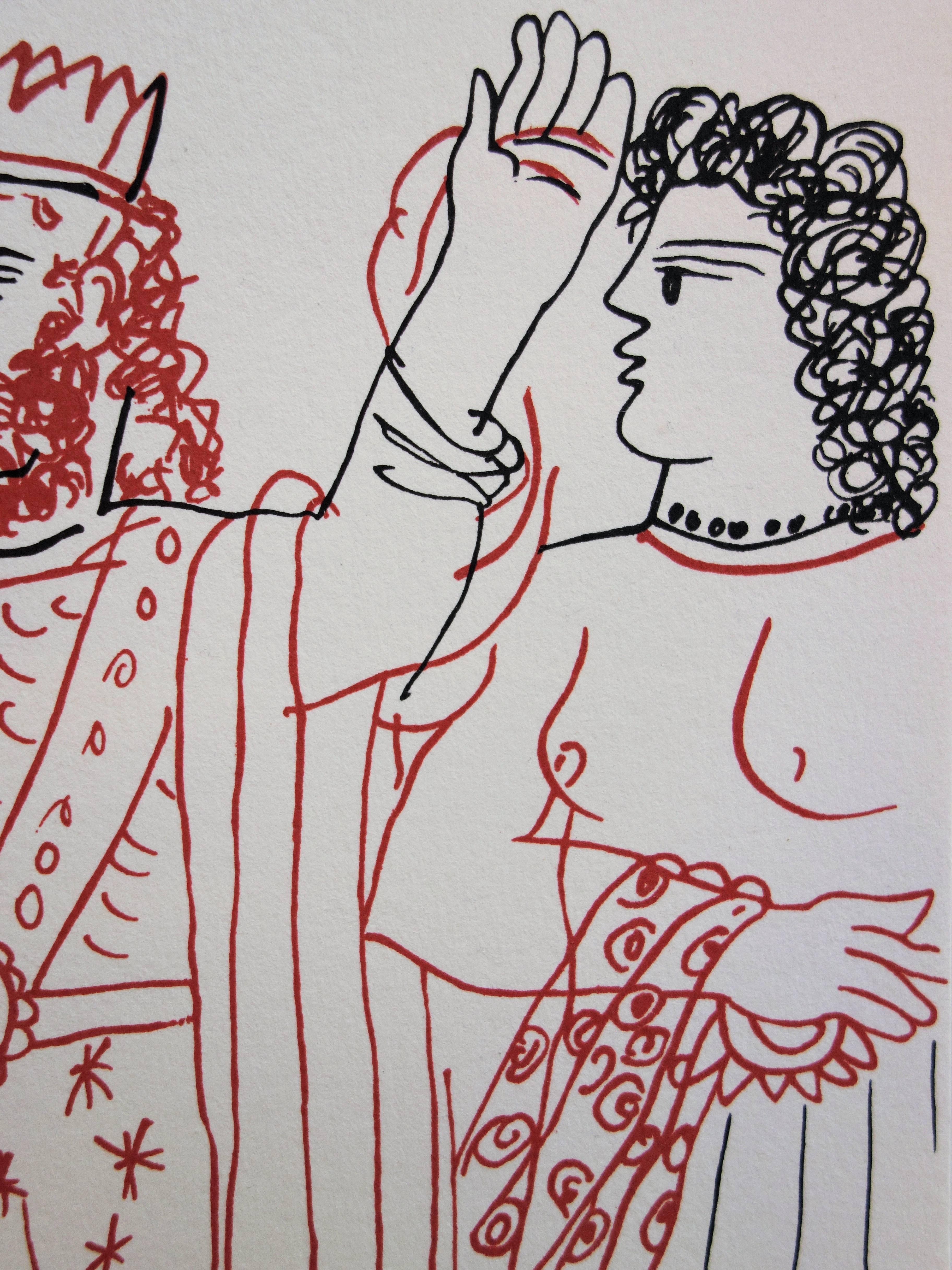 Mythology : King and Andromaque - Original handsigned lithograph /99ex - Gray Figurative Print by Alekos Fassianos
