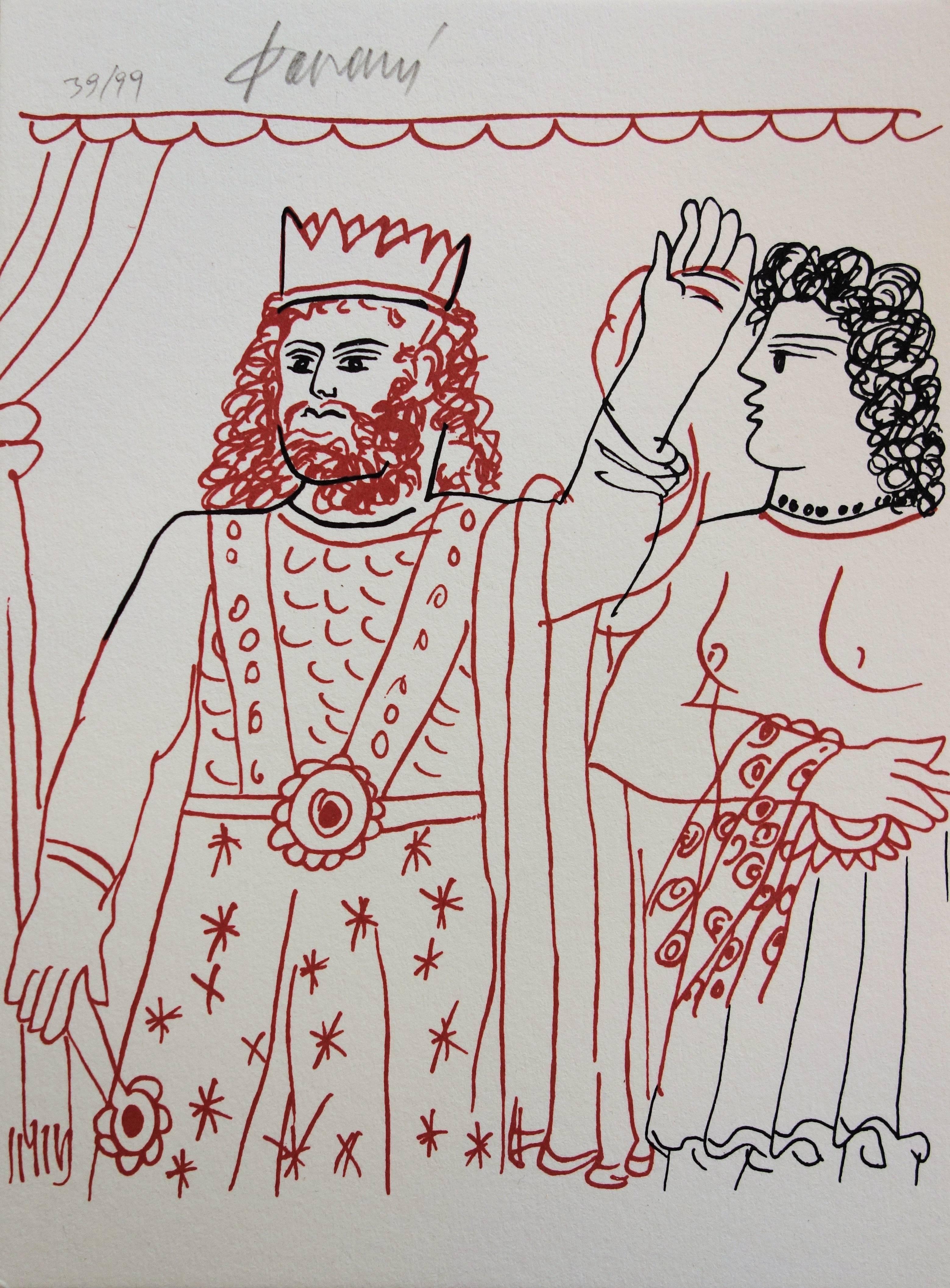 Alekos Fassianos Figurative Print - Mythology : King and Andromaque - Original handsigned lithograph /99ex
