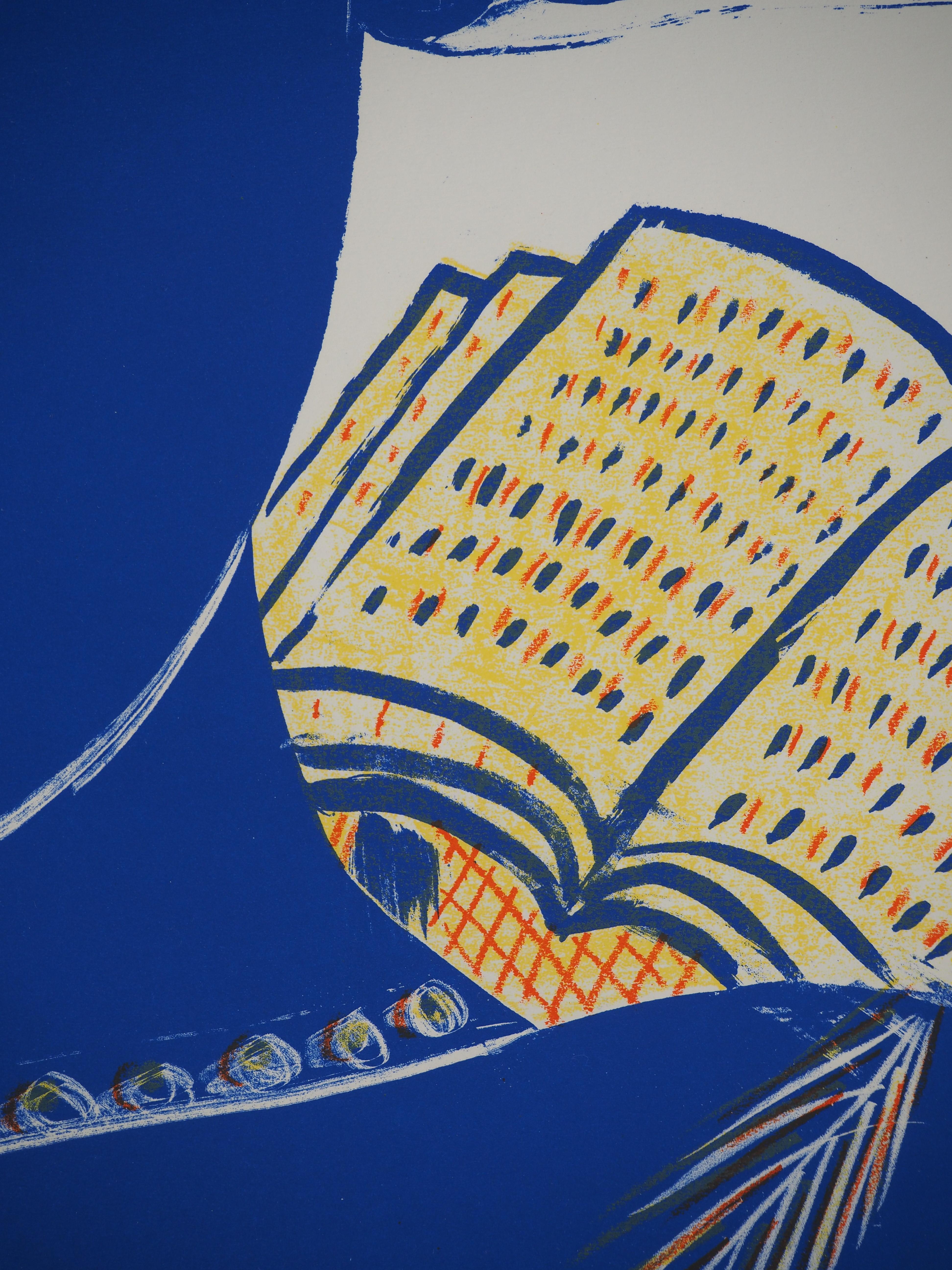 Il poeta ispirato in blu - Litografia originale - Firma stampata (Raro, 1983) in vendita 1