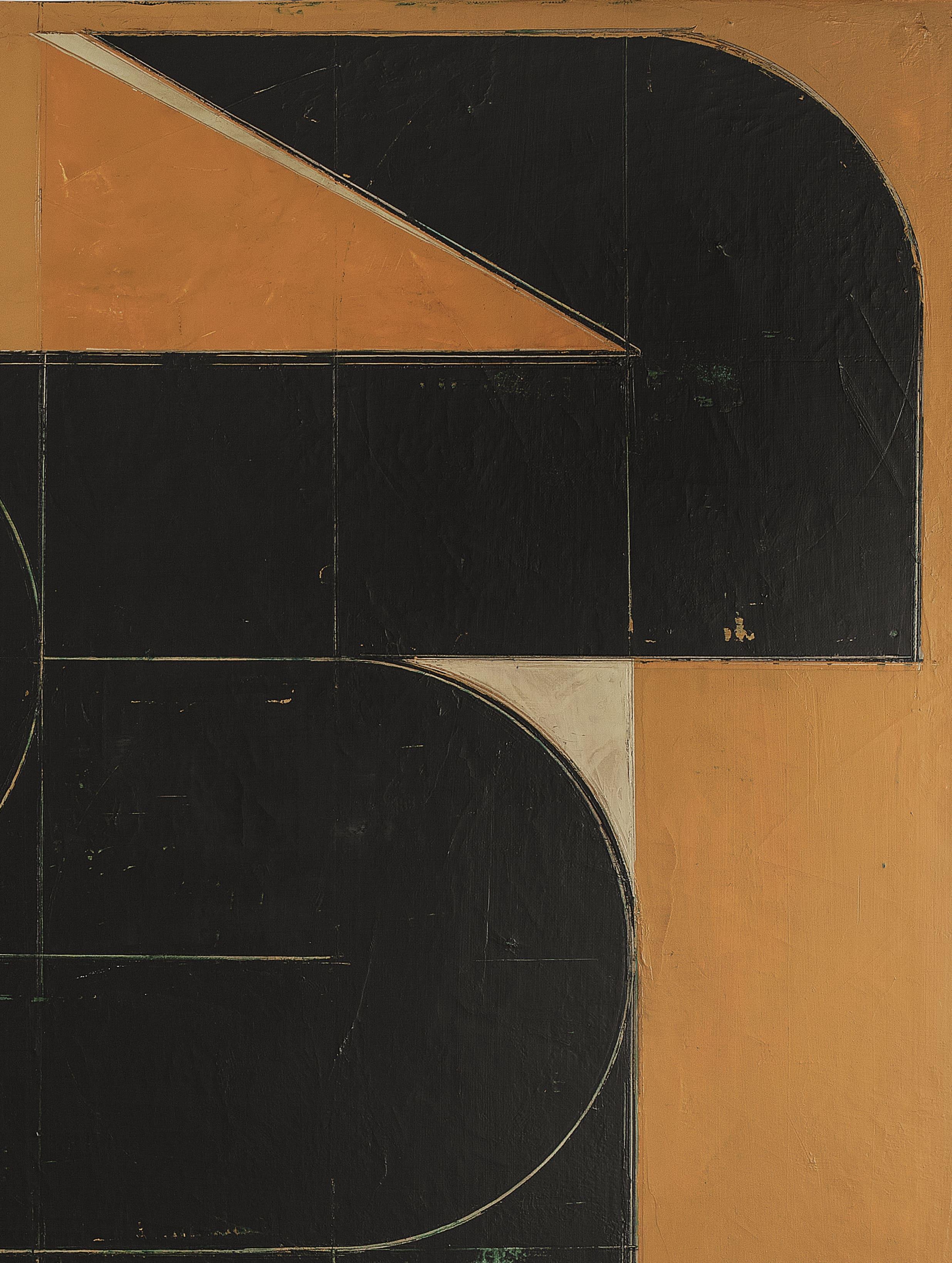 Aleksandar Bezinovic Contemporary Geometric Abstraction Black and Ochre Large For Sale 1