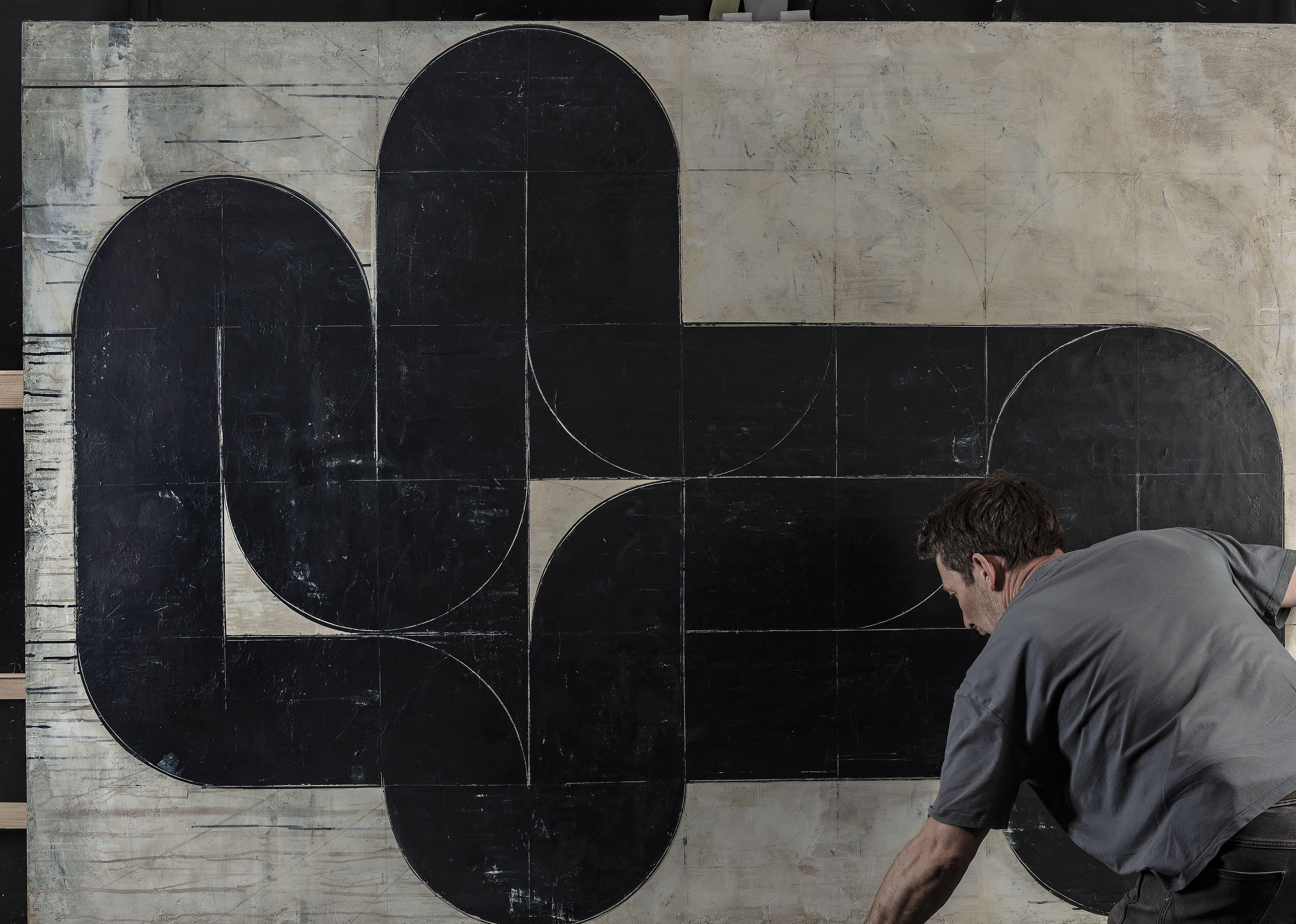 Aleksandar Bezinovic Contemporary Geometric Abstraction Black and Ochre Large For Sale 7