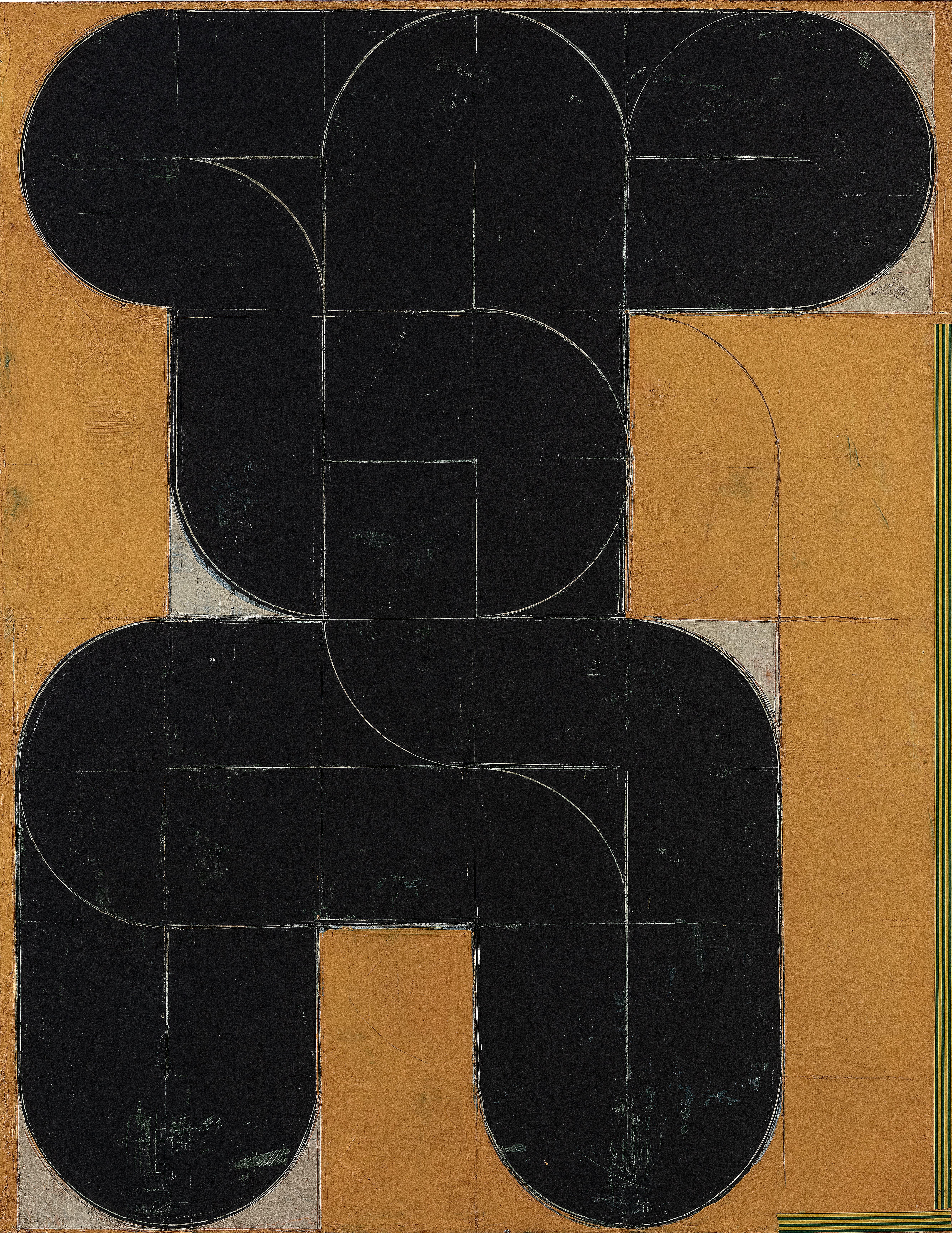 Aleksandar Bezinovic Geometrische Abstraktion Schwarzer Ocker Zeitgenössischer Minimalist