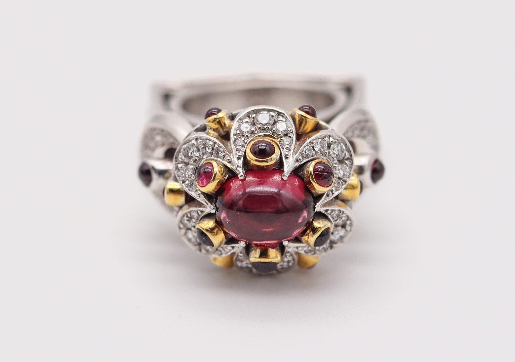 ALEKSANDER CHULYAKOV Geometric Cocktail Ring In 18Kt Gold Diamonds & Tourmalines For Sale 1