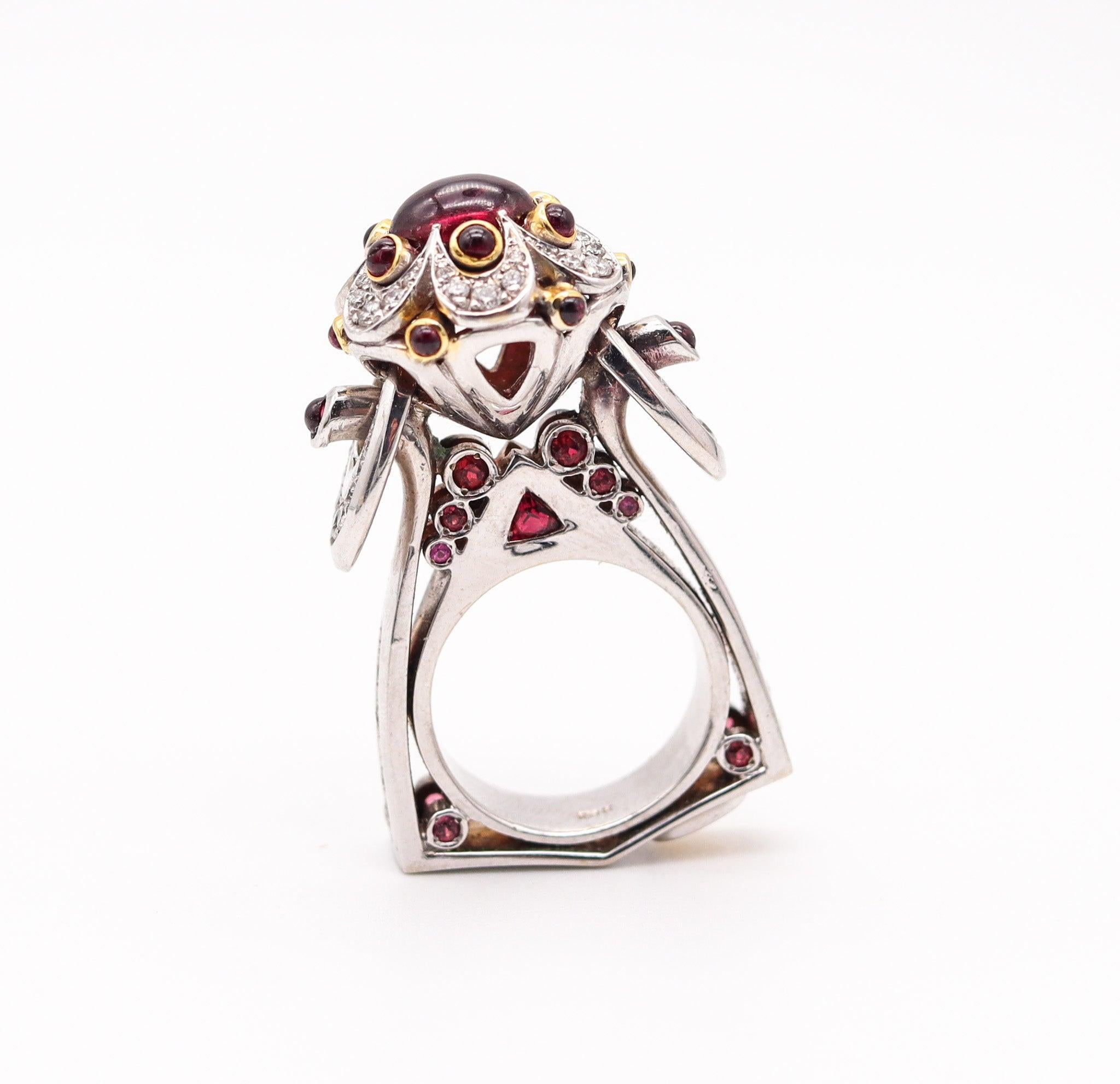ALEKSANDER CHULYAKOV Geometric Cocktail Ring In 18Kt Gold Diamonds & Tourmalines For Sale 2