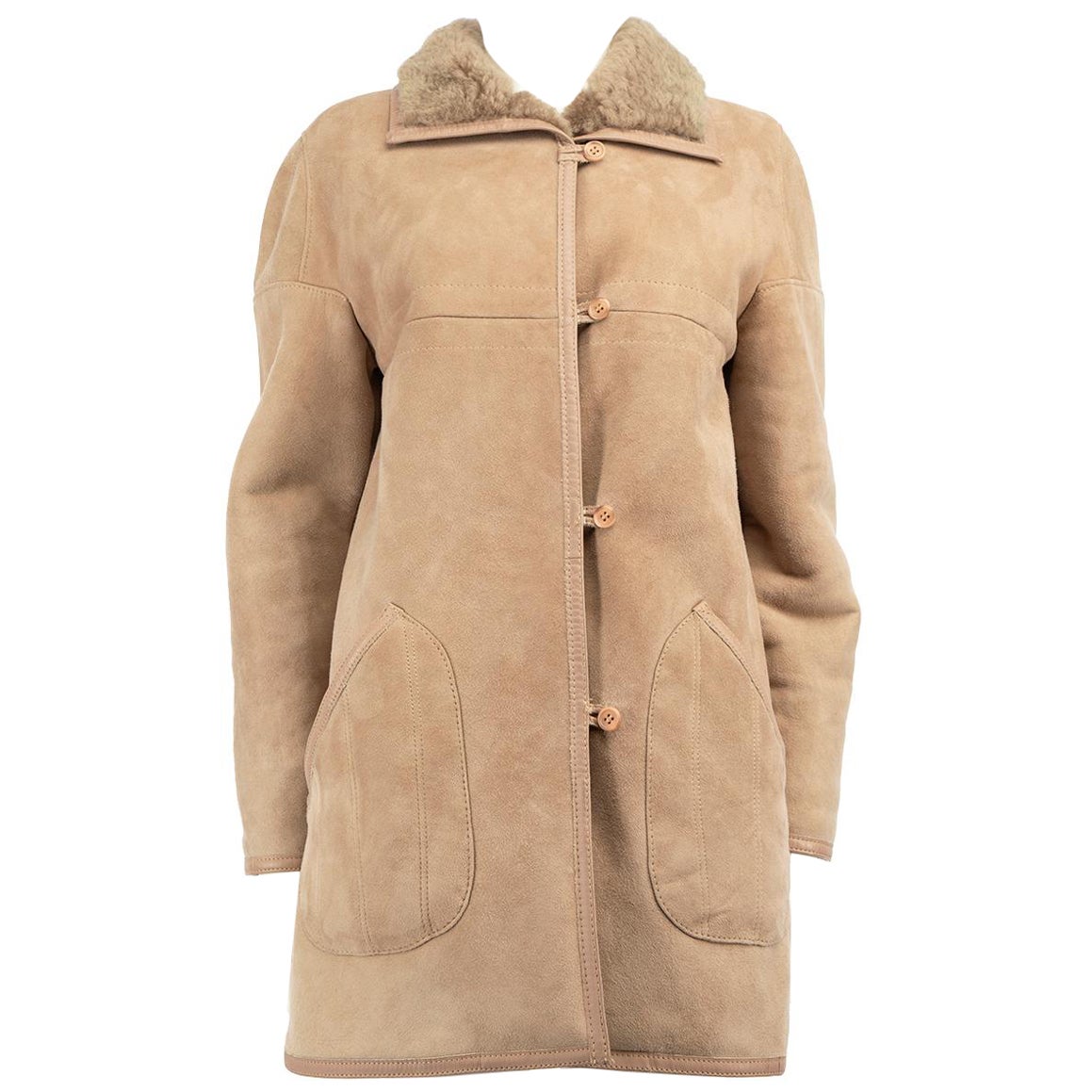 Aleksander of Norway Taupe Suede Shearling Coat Size M