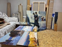 Music for the Soule - Figurative Oil Painting Colors Blue Yellow Green Red White