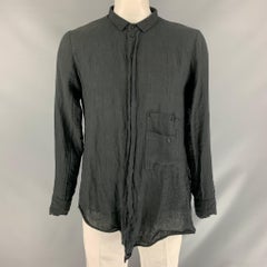 ALEKSANDR MANAMIS Size XL Black Solid Linen Asymmetrical Long Sleeve Shirt