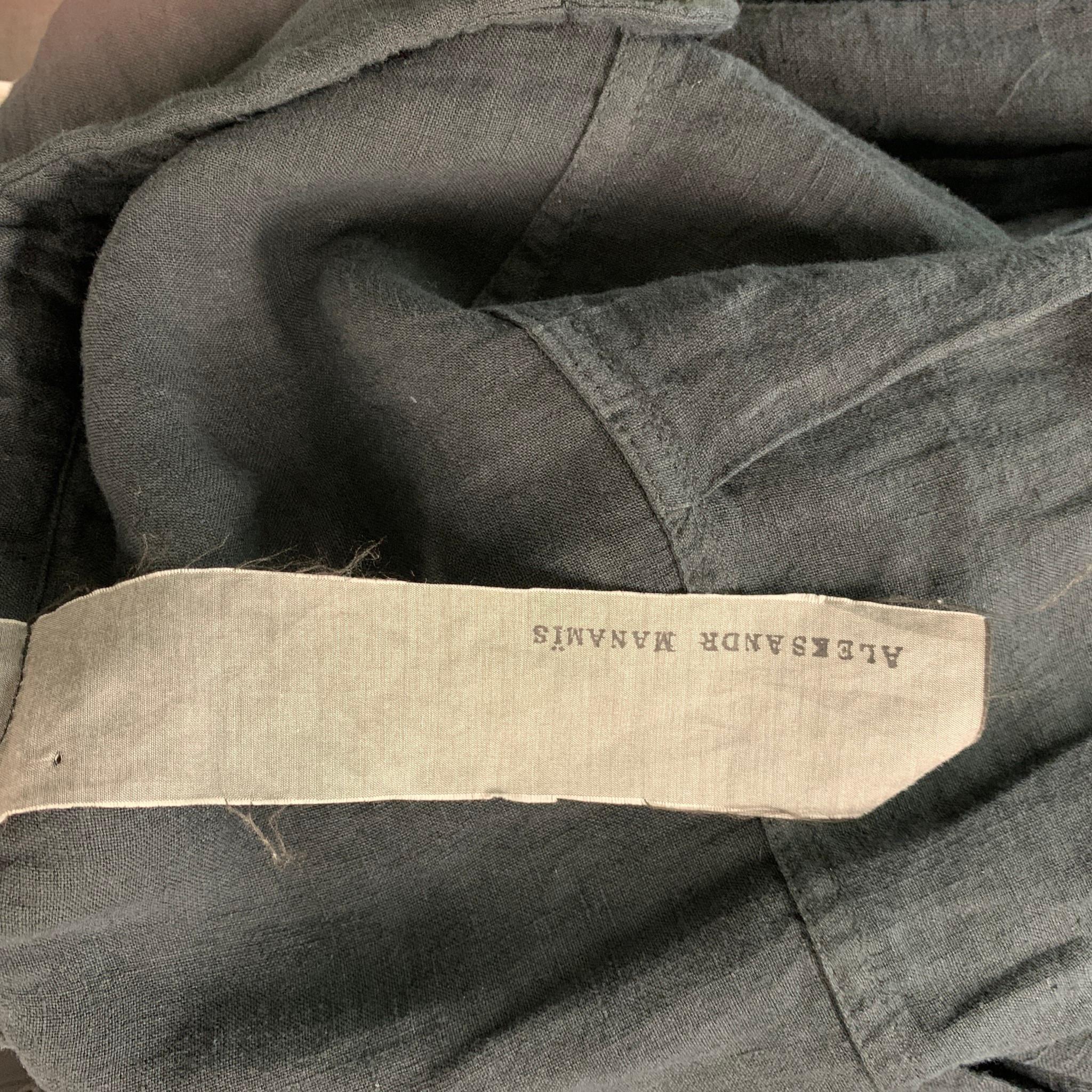 ALEKSANDR MANAMIS Size XL Black Solid Linen Asymmetrical Long Sleeve Shirt In Excellent Condition In San Francisco, CA