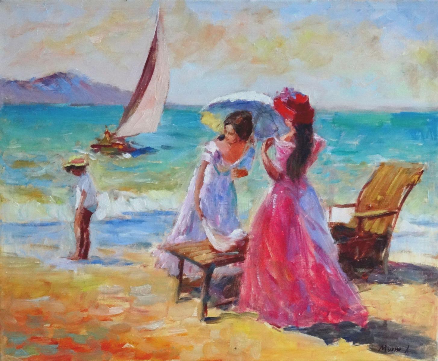 Aleksandr Moukhin Landscape Painting - At the sea. Oil on canvas, 38x46 сm