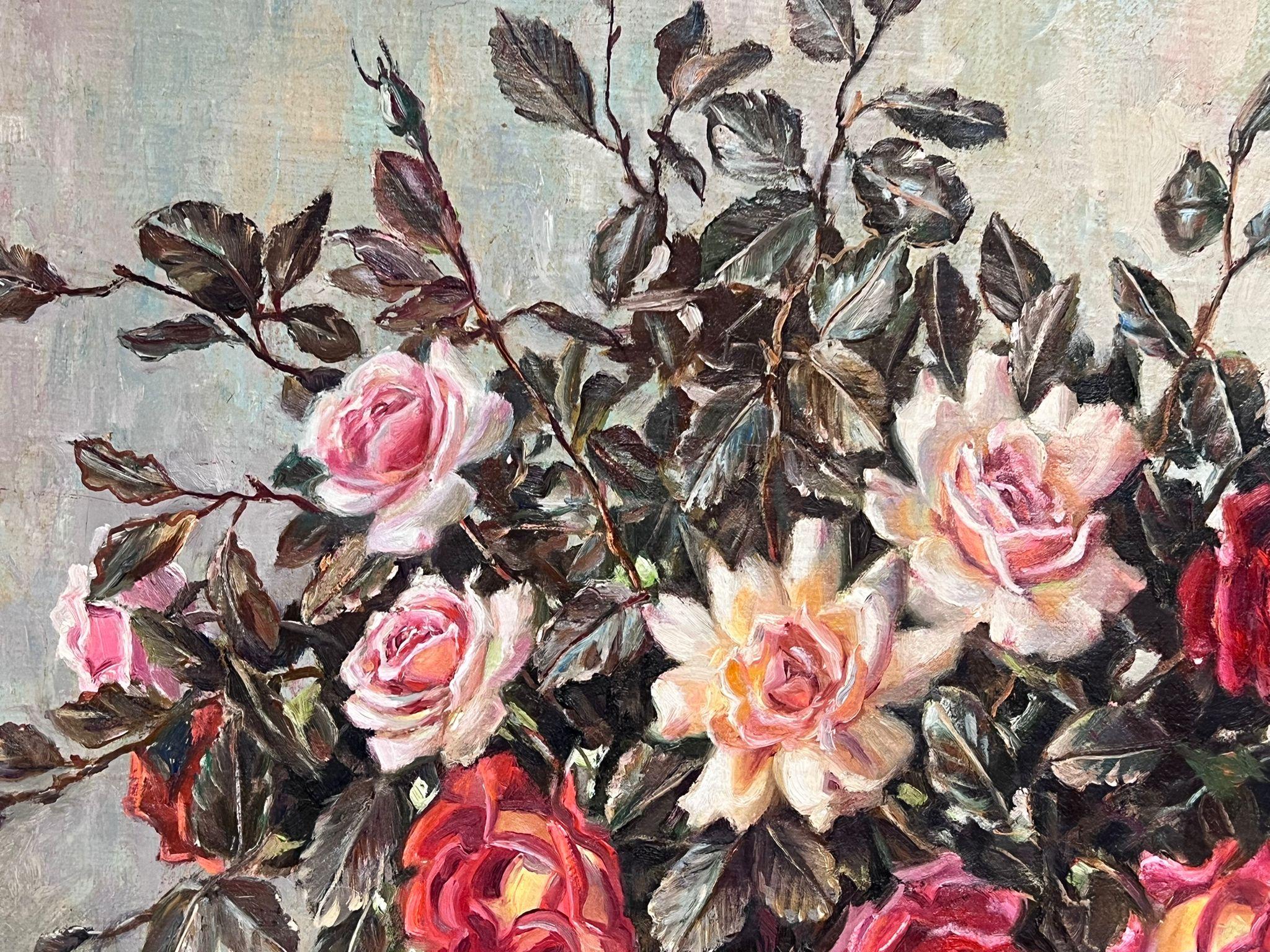Very Large 1970's Russian Oil Painting Still Life of Abundant Flowers 2